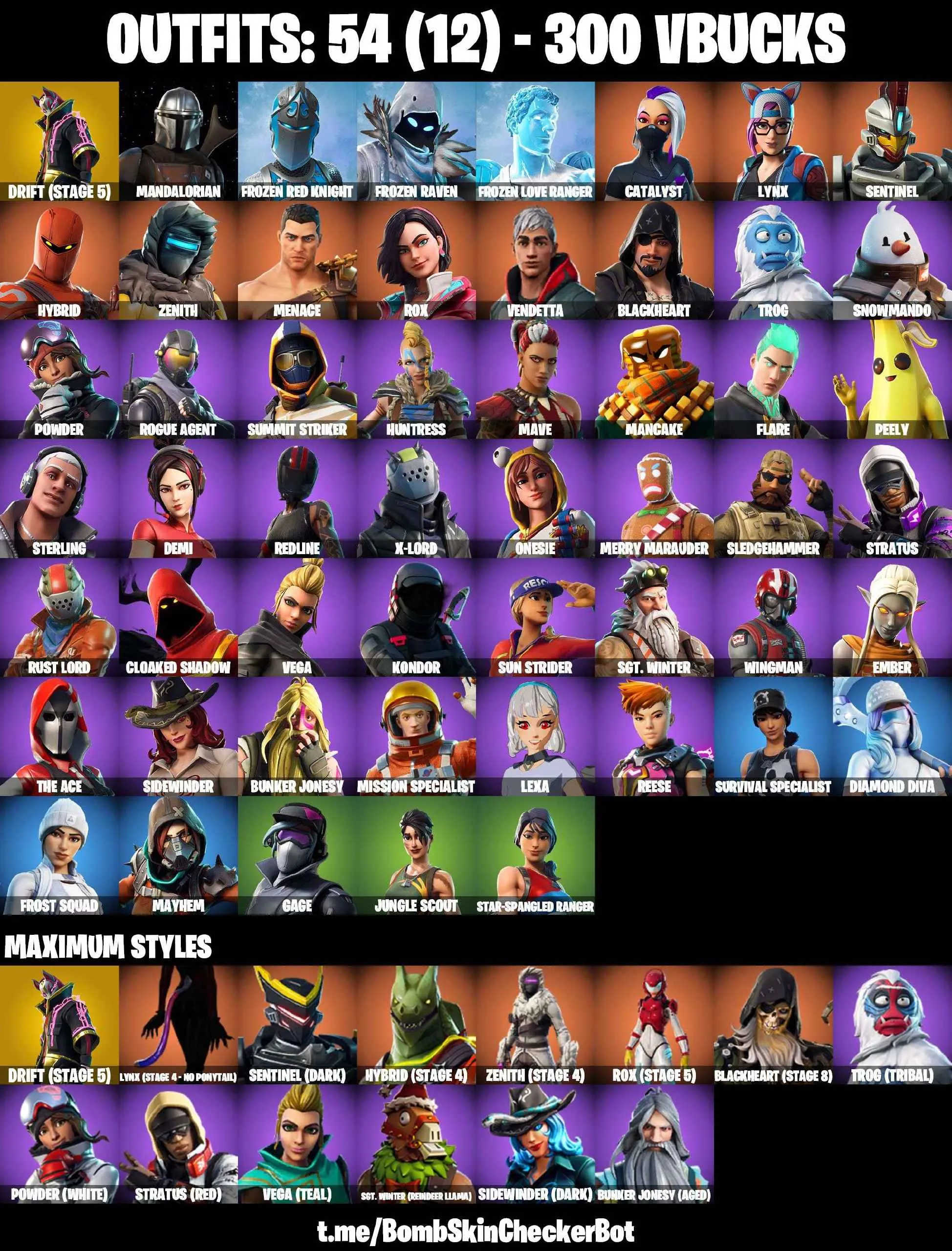 ❤️54 SKINS❤️TAKE THE L❤️MANDALORIAN❤️ORANGE JUSTICE❤️STAR WAND❤️ONESIE❤️MERRY MARAUDER❤️PEELY❤️DRIFT(STAGE 5)❤️LYNX(STAGE 4)❤️STAR-SPANGLED RANGER❤️JUNGLE SCOUT❤️GAGE❤️REAPER❤️ASTROWORLD CYCLONE❤️RUST BUCEKT❤️CAN PLAY ON PSN❤️XBOX❤️PC❤️NINTENDO❤️MOBILE❤️