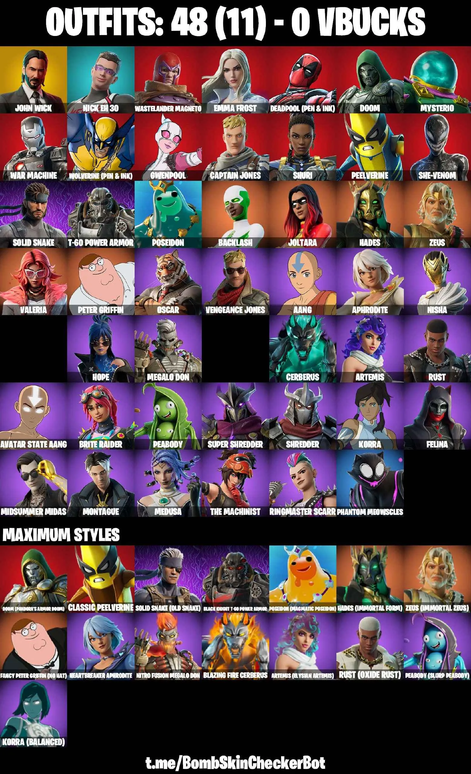 ❤️48 SKINS❤️JOHN WICK❤️BACKLASH❤️JOLTARA❤️ARTEMIS(MAX)❤️HOPE❤️APHRODITE(MAX)❤️PEELVERINE(MAX)❤️MEDUSA❤️BRITE RAIDER❤️ZEUS(MAX)❤️HADES(MAX)❤️CAN PLAY ON PSN❤️XBOX❤️PC❤️NINTENDO❤️MOBILE❤️0 VBUCKS❤️FULL EMAIL ACCESS❤️