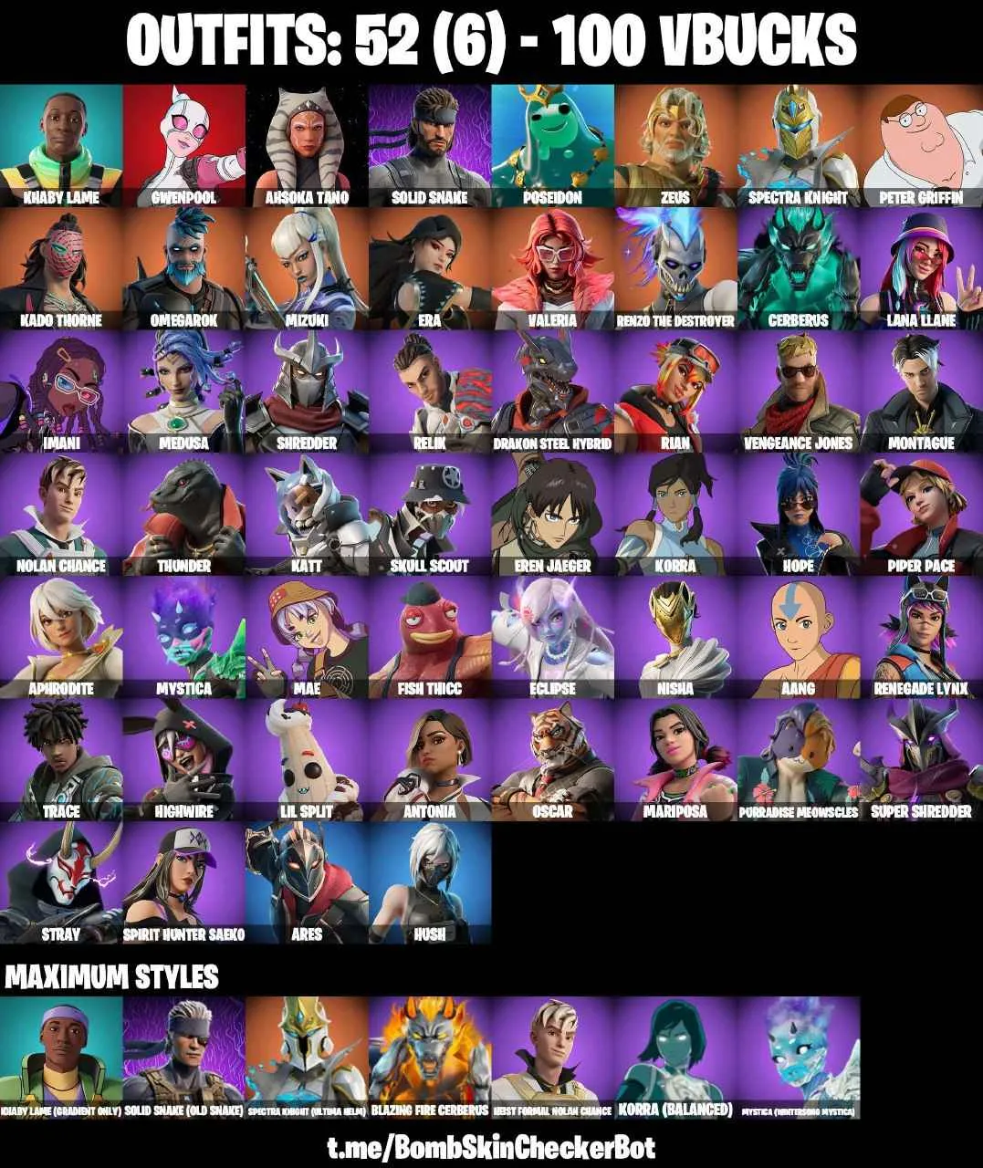 ❤️52 SKINS❤️AHSOKA TANO❤️EREN JAEGER❤️MYSTICA(MAX)❤️MARIPOSA❤️HOPE❤️SKULL SCOUT❤️RENZO THE DESTROYER❤️MIZUKI❤️STARLIT❤️CAN PLAY ON PSN❤️XBOX❤️PC❤️NINTENDO❤️MOBILE❤️100 VBUCKS❤️FULL EMAIL ACCESS❤️