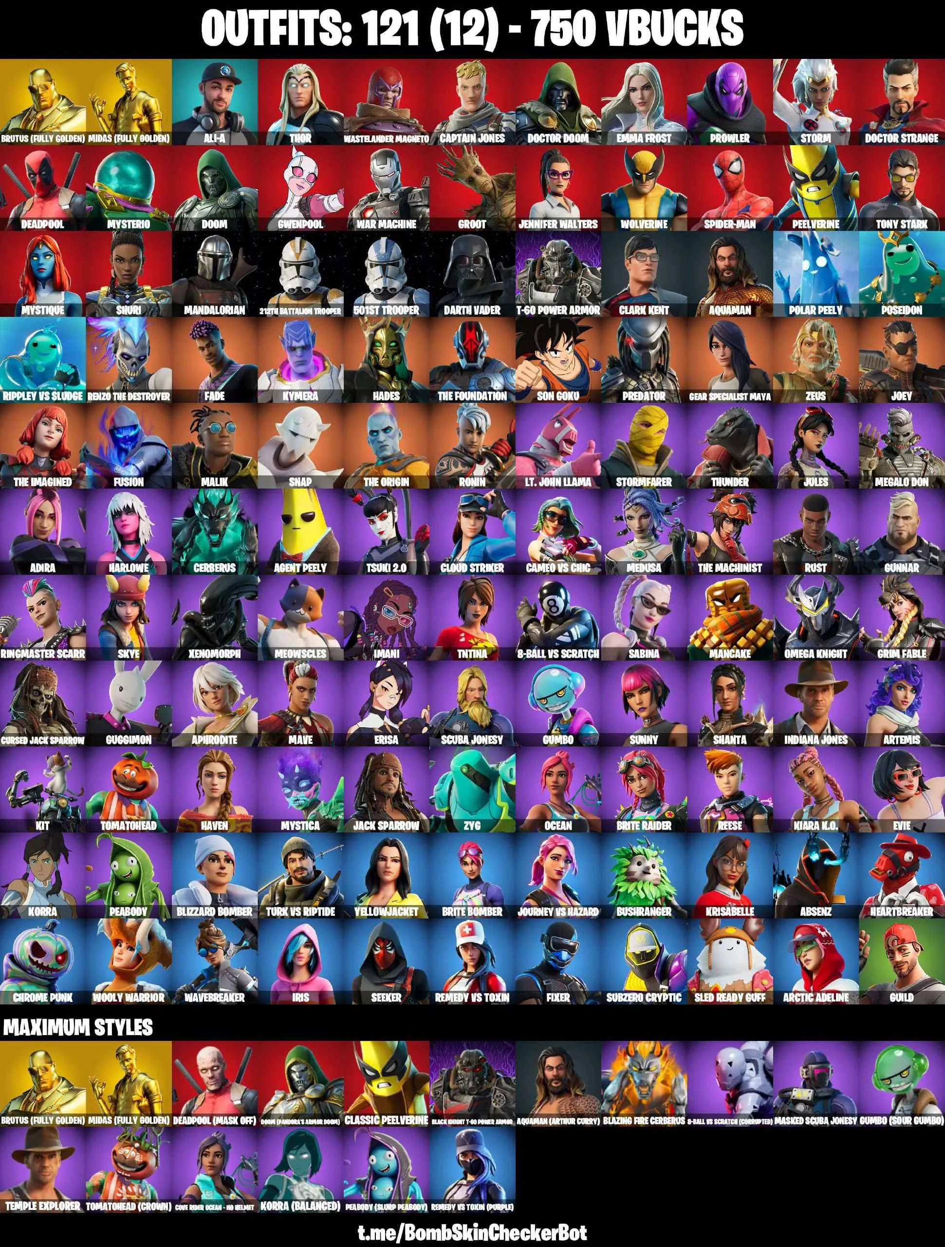 ❤️121 SKINS❤️MANDALORIAN❤️SPIDER-MAN❤️212TH BATTALION TROOPER❤️501ST TROOPER❤️DARTH VADER❤️GOLDEN MIDAS❤️INTRODUCING❤️XENOMORPH❤️PREDATOR❤️SON GOKU❤️JULES❤️TSUKI 2.0❤️ARTEMIS❤️EVIE❤️AGENT PEELY❤️8-BALL(MAX)❤️GUILD❤️ASTROWORLD CYCLONE❤️PEPPERMINT PICK❤️