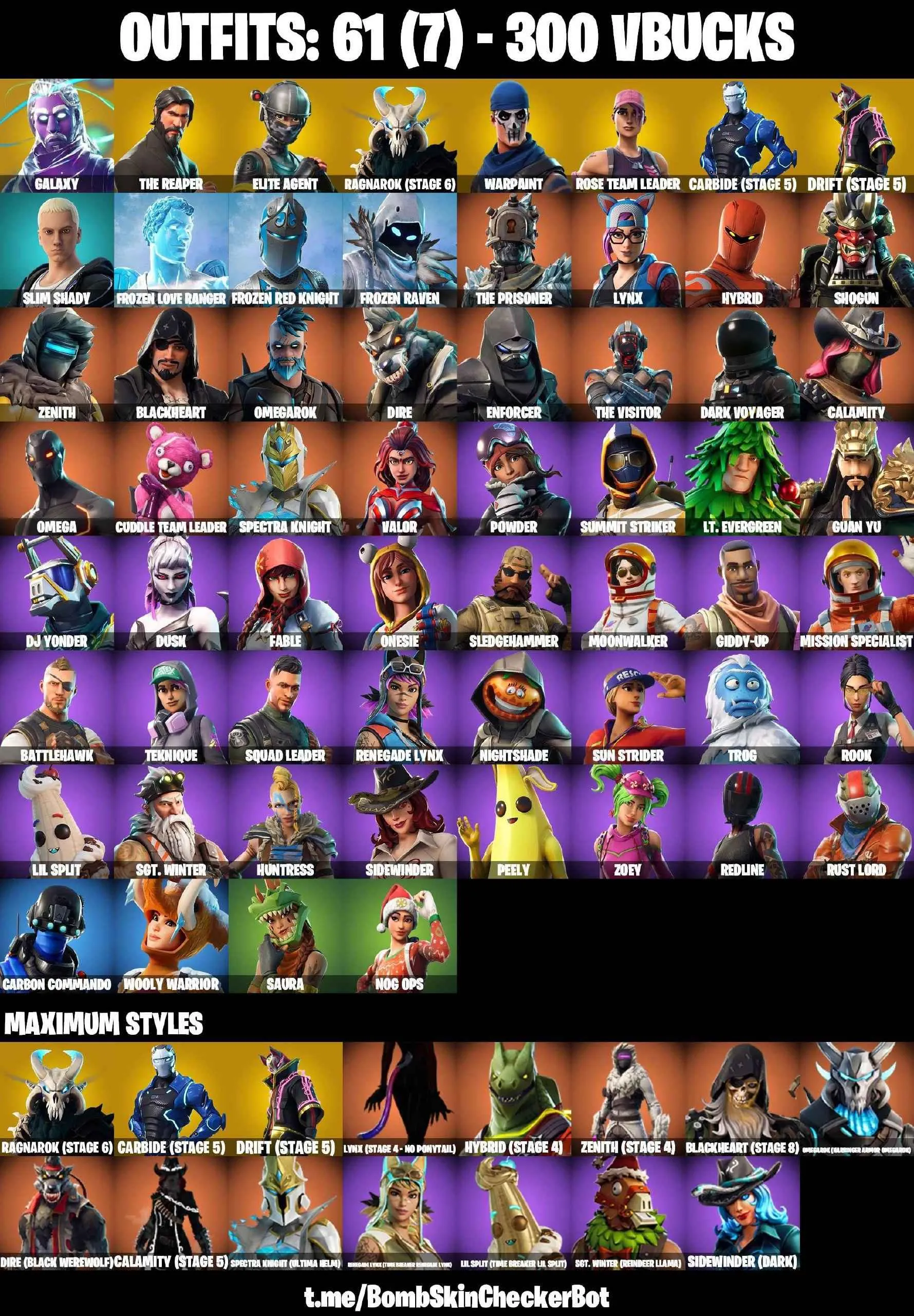❤️61 SKINS❤️GALAXY❤️TAKE THE L❤️THE REAPER❤️ELITE AGENT❤️OG STW❤️OMEGA❤️ORANGE JUSTICE❤️ZOEY❤️ROOK❤️ONESIE❤️DRIFT(STAGE 5)❤️RAGNAROK(STAGE 6)❤️CARBIDE(STAGE 5)❤️LYNX(STAGE 4)❤️PEELY❤️NOG OPS❤️SNOWFLAKE❤️RUST BUCKET❤️PEPPERMINT PICK❤️CAN PLAY ON PSN❤️XBOX❤️