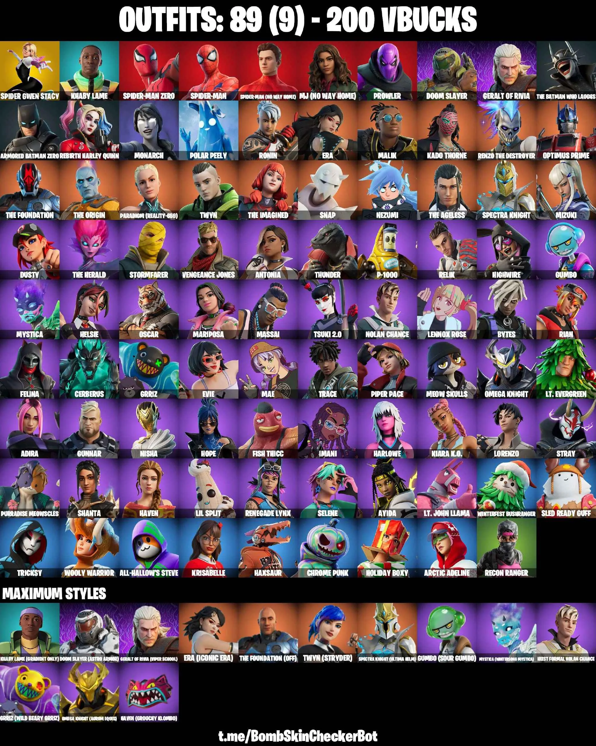❤️89 SKINS❤️GET GRIDDY❤️SPIDER-GWEN STACY❤️SPIDER-MAN ZERO❤️SPIDER-MAN(NO WAY HOME)❤️MJ❤️SPIDER-MAN❤️ERA(MAX)❤️MYSTICA(MAX)❤️HELSIE❤️TSUKI 2.0❤️EVIE❤️MEOW SKULLS❤️HOPE❤️P-1000❤️ASTROWORLD CYCLONE❤️ICE BREAKER❤️PEPPERMINT PICK❤️TAKE THE ELF❤️CAN PLAY ON PSN❤️
