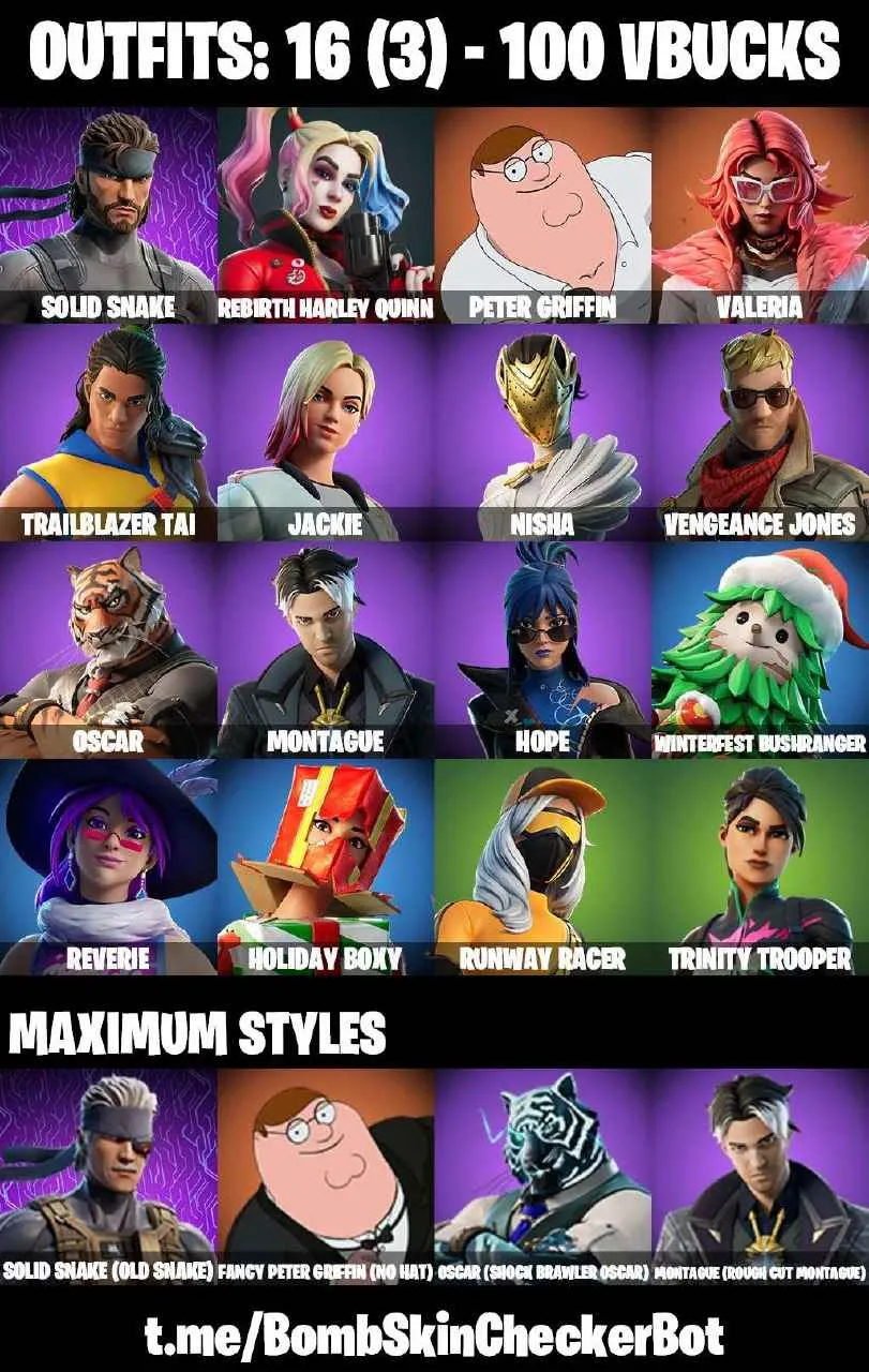 ❤️16 SKINS❤️REBIRTH HARLEY QUINN❤️REVERIE❤️HOPE❤️NISHA❤️OSCAR❤️TRINITY TROOPER❤️RUNWAY RACER❤️ICE BREAKER❤️PEELY WHIP❤️CAN PLAY ON PSN❤️XBOX❤️PC❤️NINTENDO❤️MOBILE❤️100 VBUCKS❤️FULL EMAIL ACCESS❤️