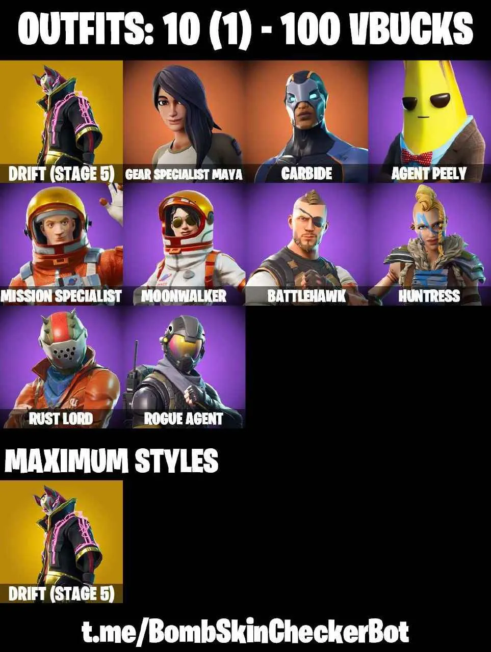 ❤️10 SKINS❤️49 COSMETICS❤️TAKE THE L❤️MAYA❤️DRIFT(STAGE 5)❤️AGENT PEELY❤️ROGUAE AGENT❤️SNOWFLAKE❤️CAN PLAY ON PSN❤️XBOX❤️PC❤️NINTENDO❤️MOBILE❤️100 VBUCKS❤️FULL EMAIL ACCESS❤️