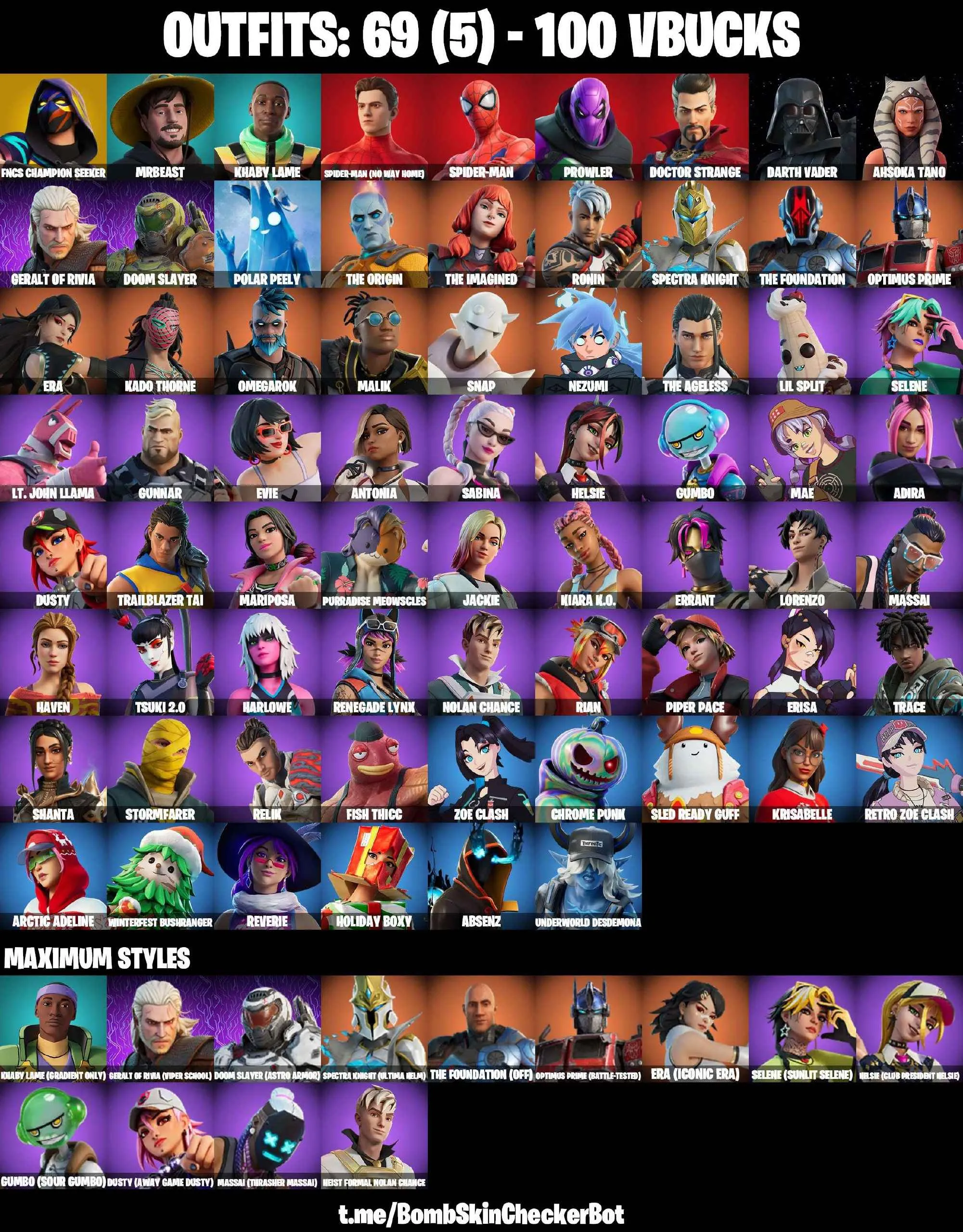❤️69 SKINS❤️SPIDER-MAN(MILES MORALES)❤️SPIDER-MAN❤️DARTH VADER❤️AHSOKA TANO❤️ERA(MAX)❤️HELSIE(MAX)❤️EVIE❤️MARIPOSA❤️TSUKI 2.0❤️REVERIE❤️POLAR PEELY❤️CAN PLAY ON PSN❤️XBOX❤️PC❤️NINTENDO❤️MOBILE❤️100 VBUCKS❤️FULL EMAIL ACCESS❤️