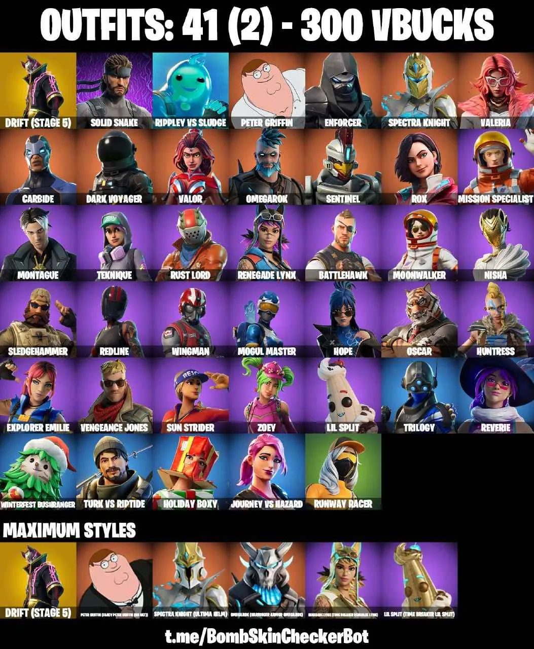 ❤️41 SKINS❤️TAKE THE L❤️MAKO❤️GET GRIDDY❤️ORANGE JUSTICE❤️MOGUL MASTER❤️REVERIE❤️ZOEY❤️HOPE❤️DRIFT(STAGE 5)❤️EXPLORER EMILIE❤️RUNWAY RACER❤️SNOWFLAKE❤️ICE BREAKER❤️CAN PLAY ON PSN❤️XBOX❤️PC❤️NINTENDO❤️MOBILE❤️300 VBUCKS❤️FULL EMAIL ACCESS❤️