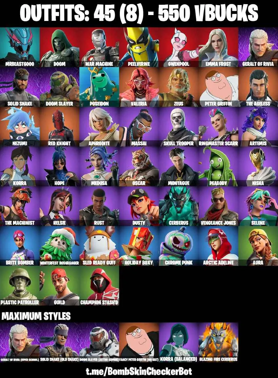 ❤️45 SKINS❤️SKULL TROOPER❤️PLASTIC PATROLLER❤️HELSIE❤️ARTEMIS❤️AURA❤️HOPE❤️MEDUSA❤️GUILD❤️CHAMPION STASHD❤️STARLIT❤️CAN PLAY ON PSN❤️XBOX❤️PC❤️NINTENDO❤️MOBILE❤️550 VBUCKS❤️FULL EMAIL ACCESS❤️