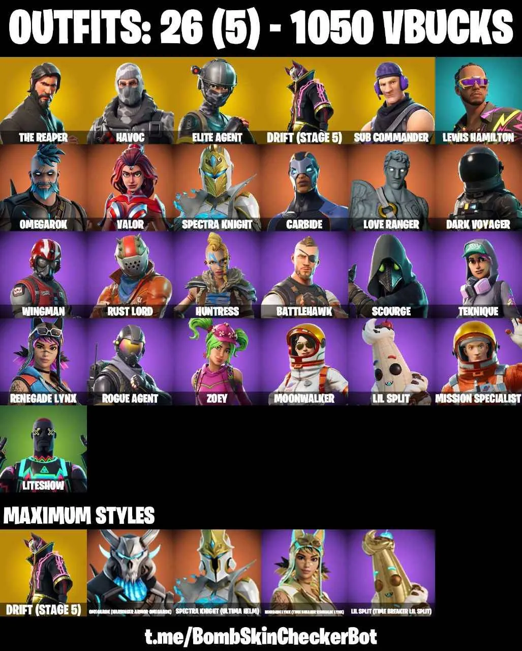 ❤️26 SKINS❤️TAKE THE L❤️THE REAPER❤️ELITE AGENT❤️ORANGE JUSTICE❤️TIDY❤️HAVOC❤️SUB COMMANDER❤️ZOEY❤️DRIFT(STAGE 5)❤️LITESHOW❤️RUST BUCKET❤️CAN PLAY ON PSN❤️XBOX❤️PC❤️NINTENDO❤️MOBILE❤️1050 VBUCKS❤️FULL EMAIL ACCESS❤️