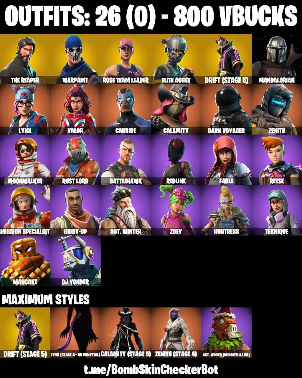 ❤️26 SKINS❤️TAKE THE L❤️THE REAPER❤️ELITE AGENT❤️OG STW❤️MANDALORIAN❤️ORANGE JUSTICE❤️TIDY❤️ZOEY❤️DRIFT(STAGE 5)❤️LYNX(STAGE 4)❤️SNOWFLAKE❤️RUST BUCKET❤️CAN PLAY ON PSN❤️XBOX❤️PC❤️NINTENDO❤️MOBILE❤️800 VBUCKS❤️FULL EMAIL ACCESS❤️