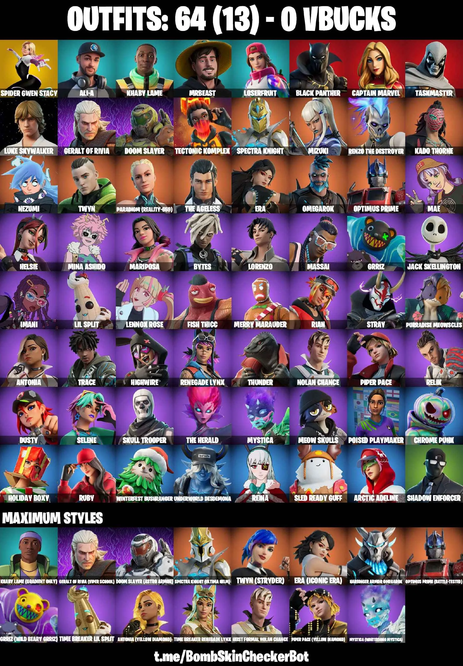 ❤️64 SKINS❤️GET GRIDDY❤️SKULL TROOPER❤️SPIDER-GWEN STACY❤️LUKE SKYWALKER❤️ERA(MAX)❤️MYSTICA(MAX)❤️HELSIE❤️MARIPOSA❤️MEOW SKULLS❤️MERRY MARAUDER❤️CAN PLAY ON PSN❤️XBOX❤️PC❤️NINTENDO❤️MOBILE❤️0 VBUCKS❤️FULL EMAIL ACCESS❤️