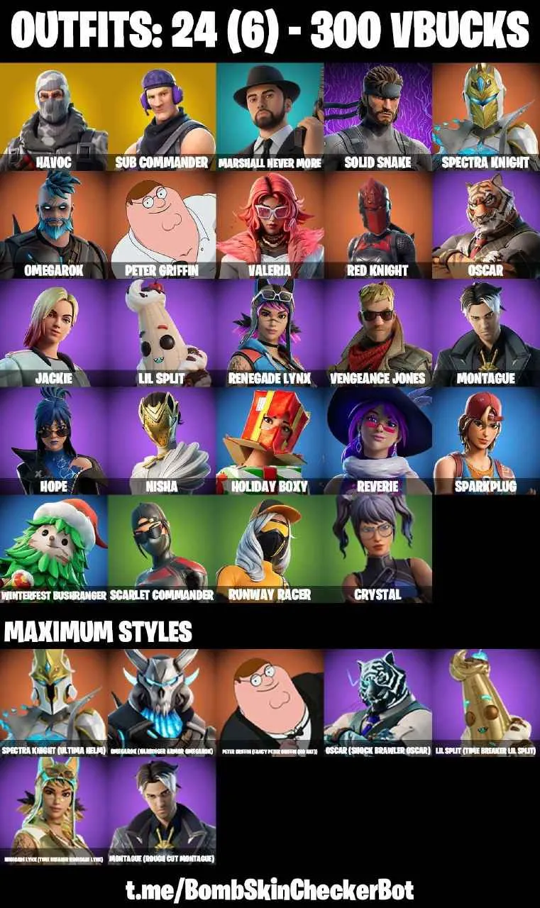 ❤️24 SKINS❤️GET GRIDDY❤️HAVOC❤️SUB COMMANDER❤️REVERIE❤️HOPE❤️NISHA❤️OSCAR(MAX)❤️SCARLET COMMANDER❤️CRYSTAL❤️TAKE THE ELF❤️CAN PLAY ON PSN❤️XBOX❤️PC❤️NINTENDO❤️MOBILE❤️300 VBUCKS❤️FULL EMAIL ACCESS❤️