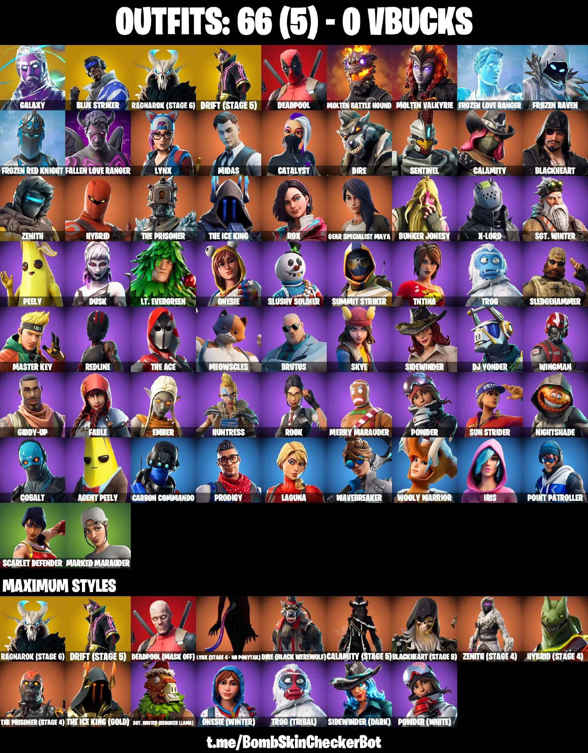 ❤️66 SKINS❤️GALAXY❤️MAYA❤️ROOK❤️ONESIE(MAX)❤️AGENT PEELY❤️DRIFT(STAGE 5)❤️RAGNAROK(STAGE 6)❤️LYNX(STAGE 4)❤️CALAMITY(STAGE 5)❤️MARKED MARAUDER❤️SCARLET DEFENDER❤️ASTROWORLD CYCLONE❤️PEPPERMINT PICK❤️TAKE THE ELF❤️CAN PLAY ON PSN❤️XBOX❤️PC❤️NINTENDO❤️MOBILE❤️