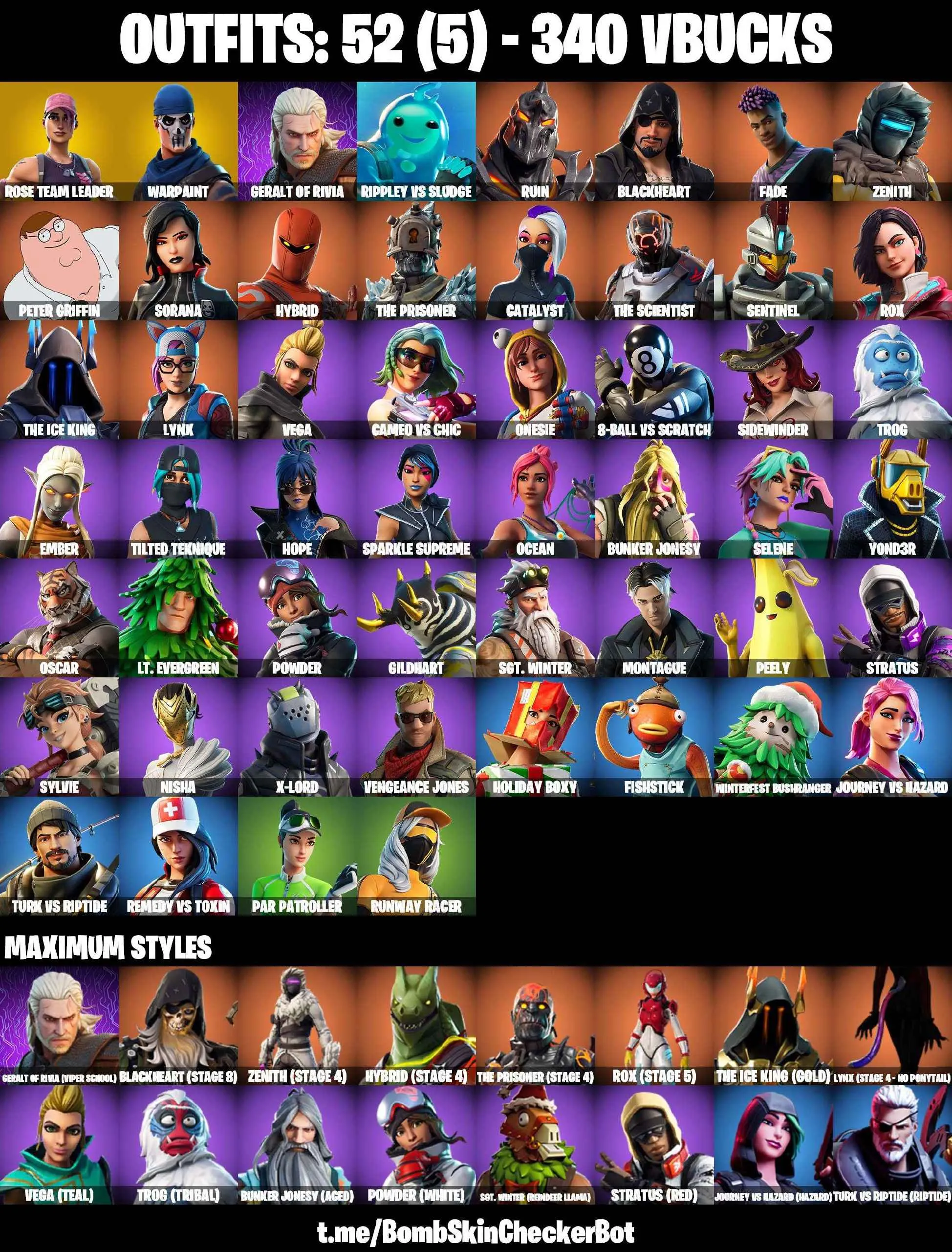 ❤️52 SKINS❤️OG STW❤️ONESIE❤️HOPE❤️LYNX(STAGE 4)❤️ZENITH(STAGE 4)❤️HYBRID(STAGE 4)❤️BLACKHEART(STAGE 8)❤️PEELY❤️PAR PATROLLER❤️NISHA❤️OSCAR❤️PEPEPRMINT PICK❤️TAKE THE ELF❤️CAN PLAY ON PSN❤️XBOX❤️PC❤️NINTENDO❤️MOBILE❤️340 VBUCKS❤️FULL EMAIL ACCESS❤️