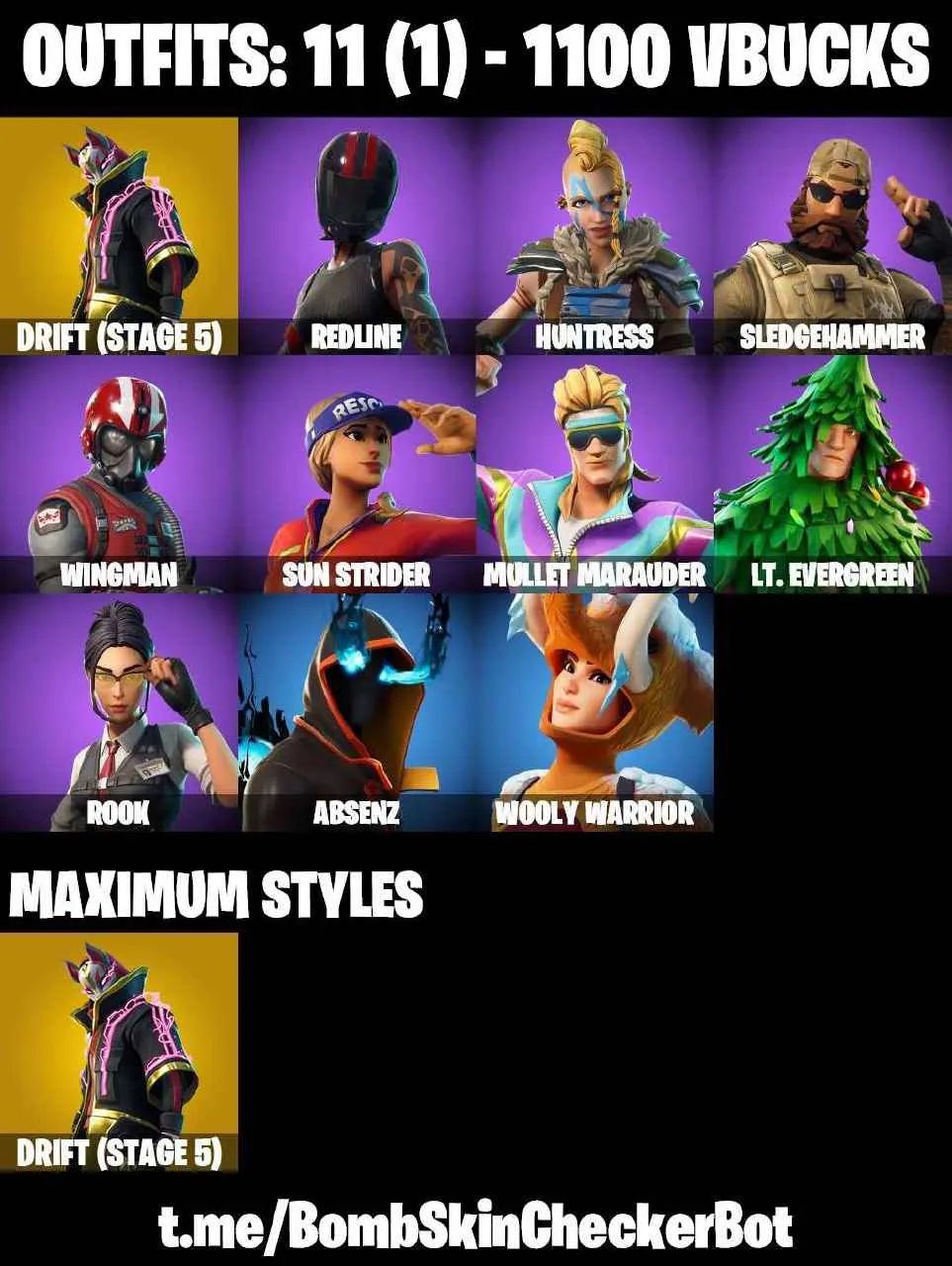 ❤️11 SKINS❤️MAKO❤️ORANGE JUSTICE❤️ROOK❤️DRIFT(STAGE 5)❤️REDLINE❤️SUN STRIDER❤️HUNTRESS❤️SNOWFLAKE❤️PEPPERMINT PICK❤️CAN PLAY ON PSN❤️XBOX❤️PC❤️NINTENDO❤️MOBILE❤️1100 VBUCKS❤️FULL EMAIL ACCESS❤️