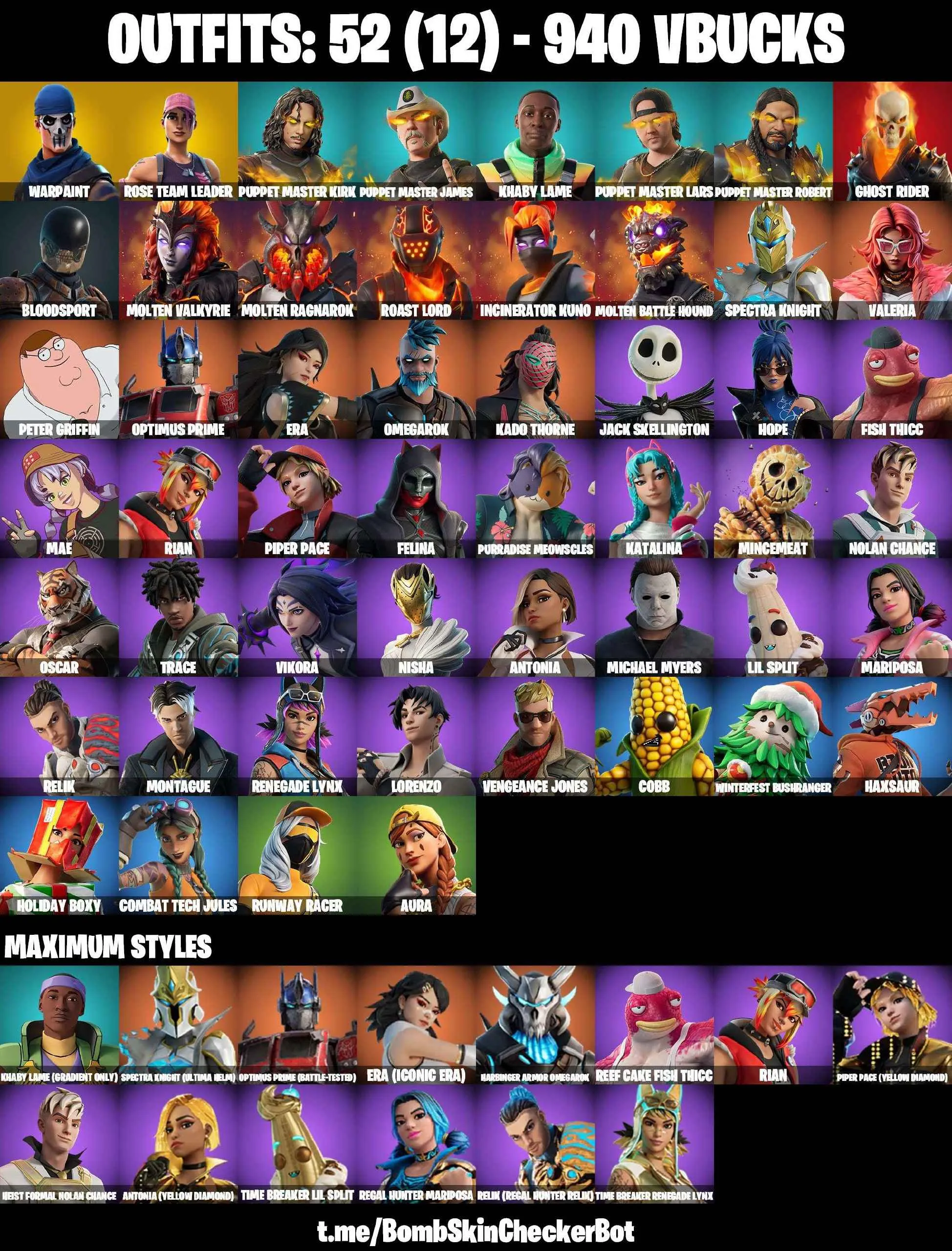 ❤️52 SKINS❤️OG STW❤️BLOODSPORT❤️GHOST RIDER❤️MICHAEL MYERS❤️ERA(MAX)❤️MARIPOSA(MAX)❤️AURA❤️HOPE❤️COMBAT TECH JULES❤️COBB❤️RUNWAY RACER❤️ICE BREAKER❤️CAN PLAY ON PSN❤️XBOX❤️PC❤️NINTENDO❤️MOBILE❤️940 VBUCKS❤️FULL EMAIL ACCESS❤️