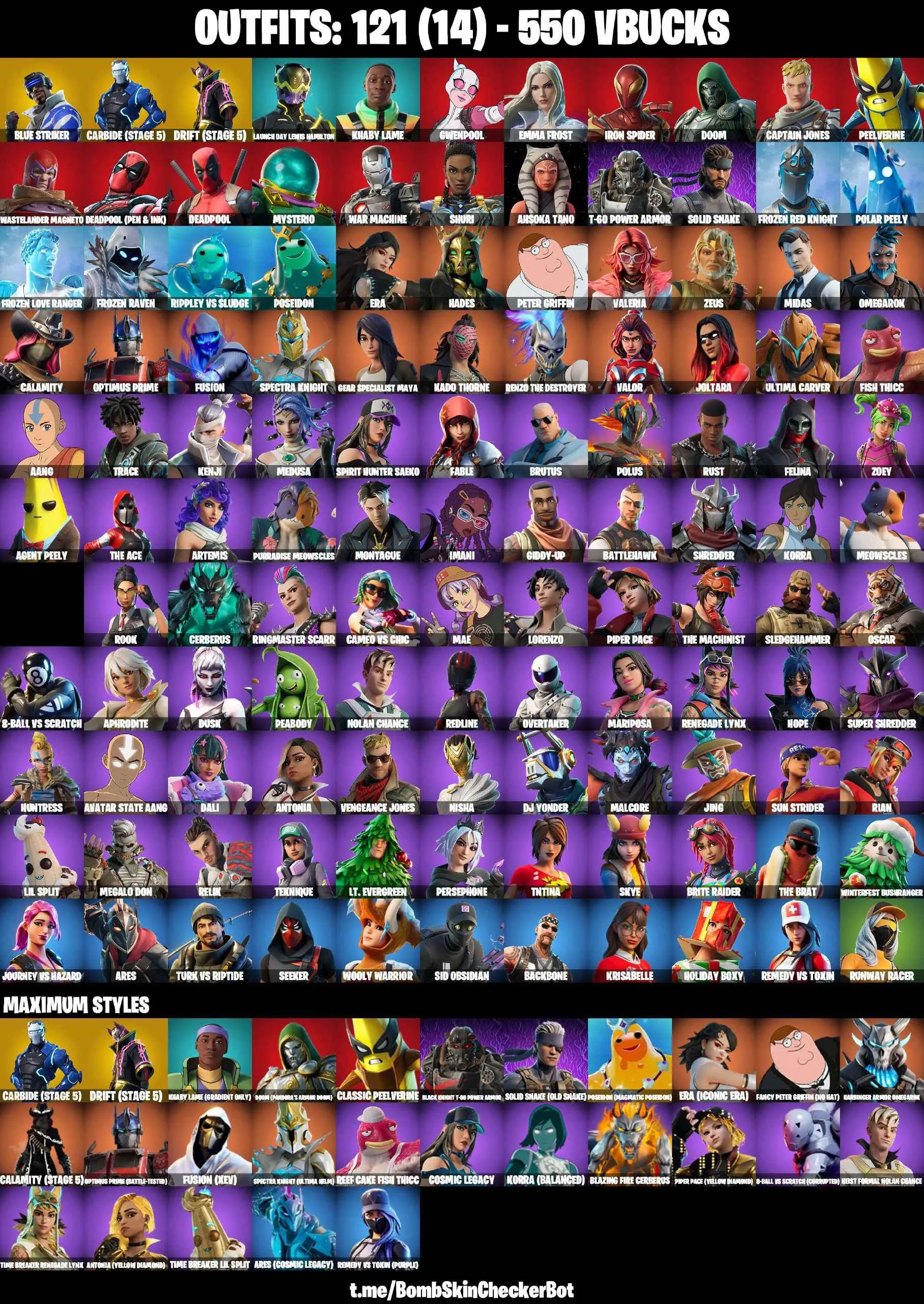 ❤️121 SKINS❤️GET GRIDDY❤️JOLTARA❤️IRON SPIDER❤️AHSOKA TANO❤️ORANGE JUSTICE❤️STAR WAND❤️ERA(MAX)❤️MAYA❤️ZOEY❤️ARTEMIS❤️ROOK❤️MARIPOSA❤️AGENT PEELY❤️DRIFT(STAGE 5)❤️CARBIDE(STAGE 5)❤️SNOWFLAKE❤️PEPPERMINT PICK❤️TAKE THE ELF❤️CAN PLAY ON PSN❤️XBOX❤️PC❤️