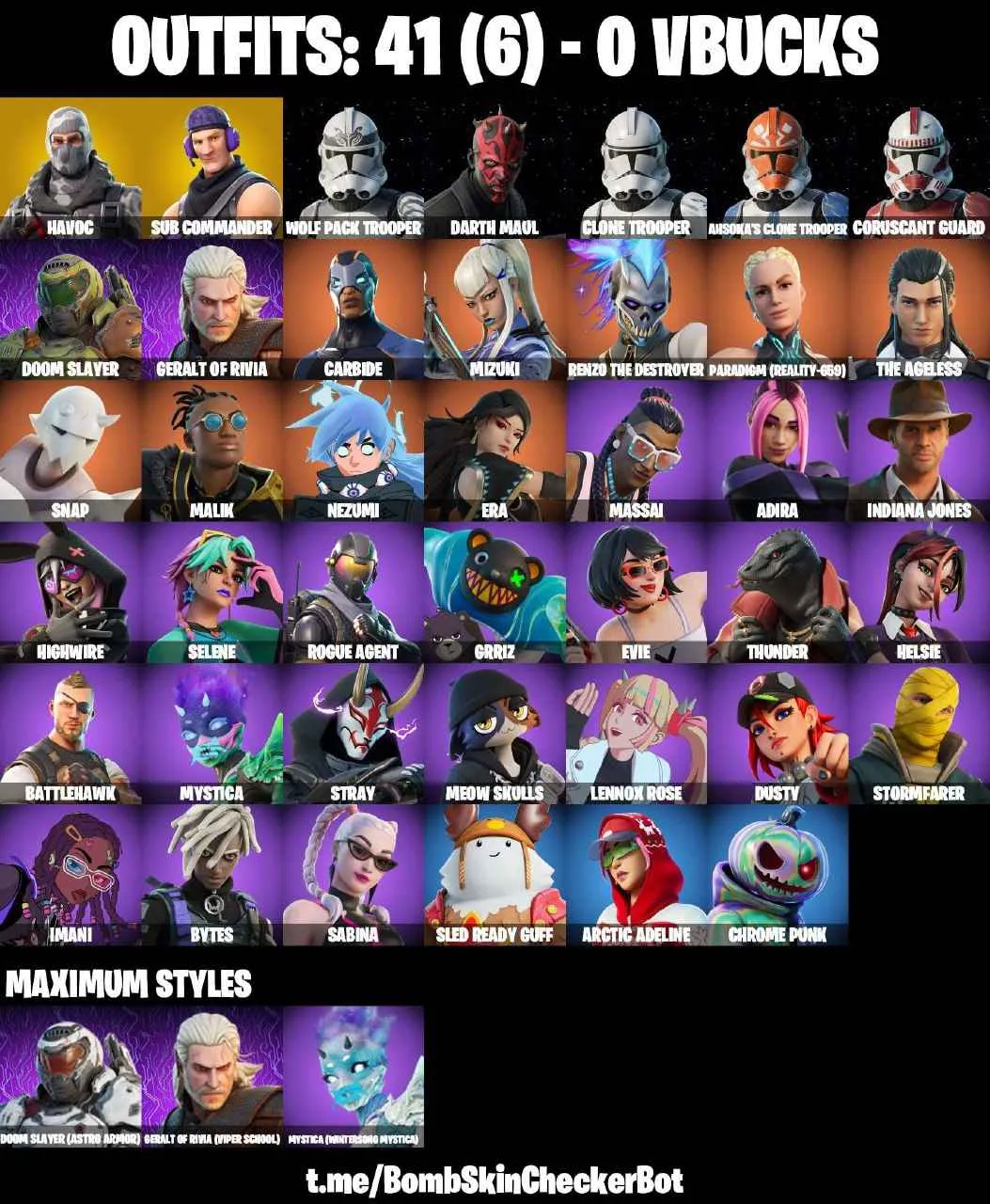 ❤️41 SKINS❤️HAVOC❤️SUB COMMANDER❤️WOLF PACK TROOPER❤️DARTH MAUL❤️CLONE TROOPER❤️AHSOKAS CLONE TROOPER❤️CORUSCANT GUARD❤️MYSTICA(MAX)❤️EVIE❤️HELSIE❤️MEOW SKULLS❤️BYTES❤️RUST BUCEKT❤️CAN PLAY ON PSN❤️XBOX❤️PC❤️NINTENDO❤️MOBILE❤️0 VBUCKS❤️FULL EMAIL ACCESS❤️