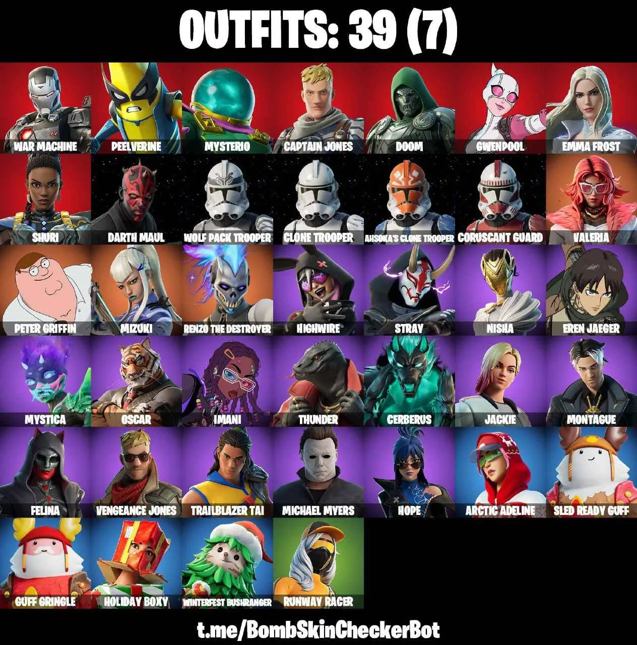 ❤️39 SKINS❤️WOLF PACK TROOPER❤️CLONE TROOPER❤️AHSOKAS CLONE TROOPER❤️CORUSCANT GUARD❤️DARTH MAUL❤️EREN JAEGER❤️MICHAEL MYERS❤️HOPE❤️NISHA❤️OSCAR❤️CAN PLAY ON PSN❤️XBOX❤️PC❤️NINTENDO❤️MOBILE❤️900 VBUCKS❤️FULL EMAIL ACCESS❤️