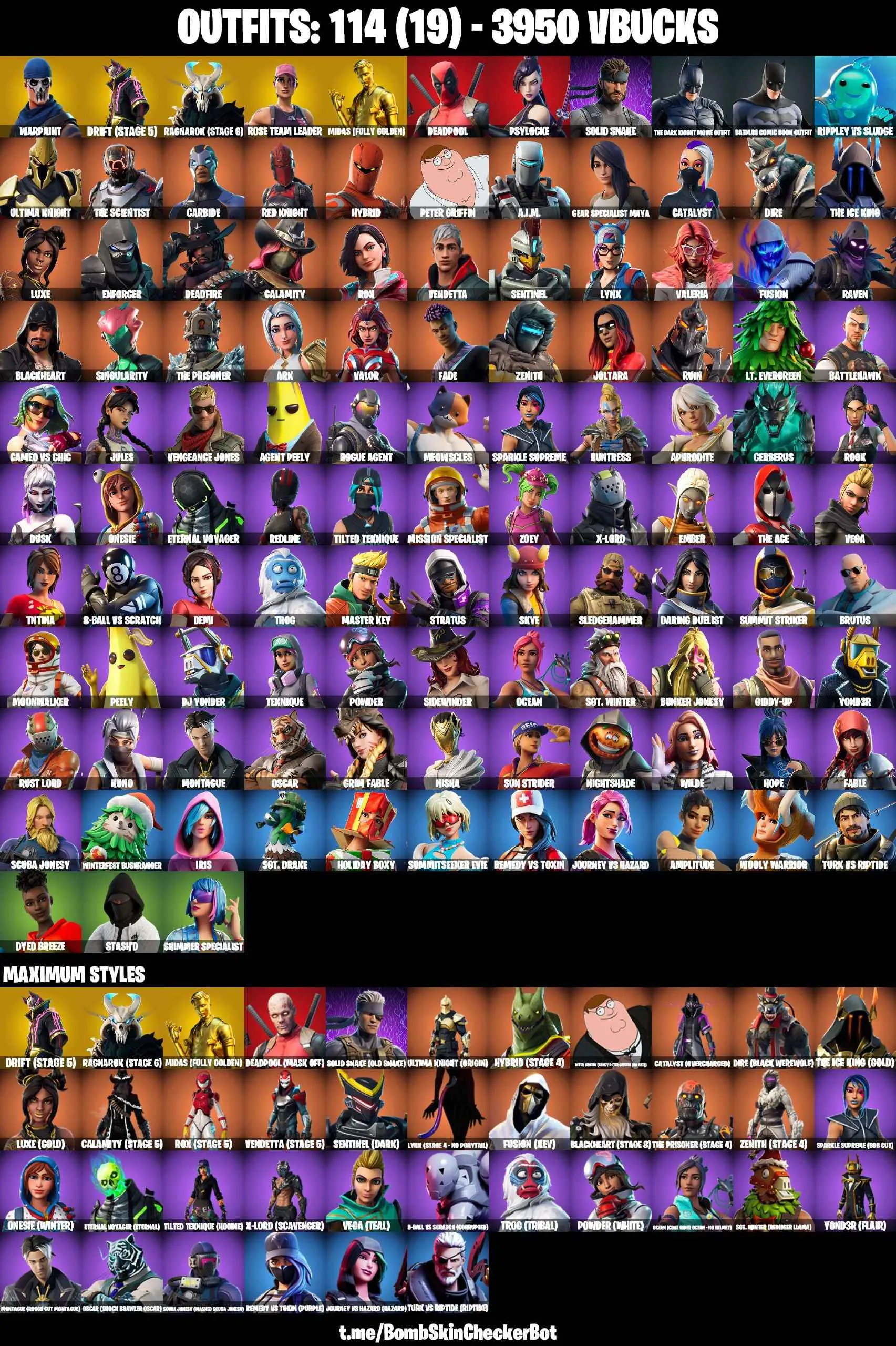 ❤️114 SKINS❤️TAKE THE L❤️MAKO❤️OG STW❤️JOLTARA❤️CATALYST(MAX)❤️ORANGE JUSTICE❤️MAYA❤️JULES❤️ROOK❤️ONESIE(MAX)❤️ZOEY❤️SUMMITSEEKER EVIE❤️HOPE❤️AGENT PEELY❤️RUST BUCKET❤️PEPPERMINT PICK❤️CAN PLAY ON PSN❤️XBOX❤️PC❤️NINTENDO❤️MOBILE❤️3950 VBUCKS❤️