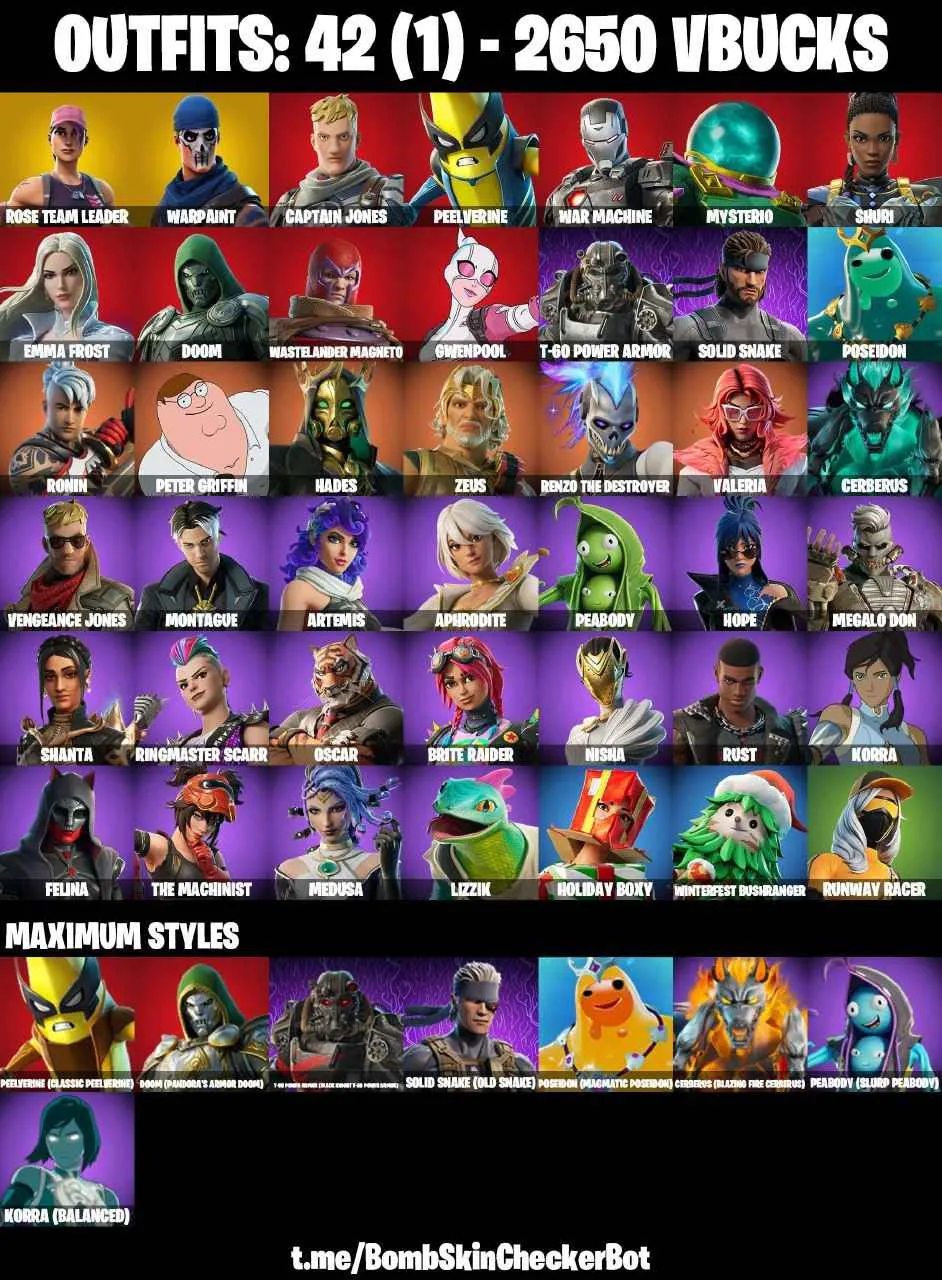 ❤️42 SKINS❤️OG STW❤️ARTEMIS❤️HOPE❤️MEDUSA❤️BRITE RAIDER❤️APHRODITE❤️ZEUS❤️HADES❤️RENZO THE DESTROYER❤️PEELVERINE(MAX)❤️TAKE THE ELF❤️CAN PLAY ON PSN❤️XBOX❤️PC❤️NINTENDO❤️MOBILE❤️2650 VBUCKS❤️FULL EMAIL ACCESS❤️