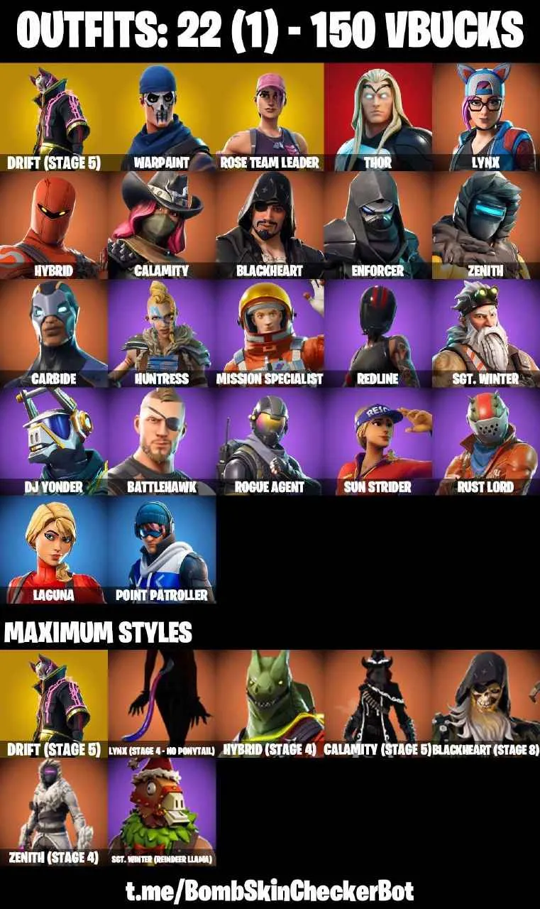 ❤️22 SKINS❤️TAKE THE L❤️OG STW❤️DRIFT(STAGE 5)❤️LYNX(STAGE 4)❤️CALAMITY(STAGE 5)❤️HYBRID(STAGE 4)❤️ZENITH(STAGE 4)❤️BLACKHEART(STAGE 8)❤️ROGUE AGENT❤️SNOWFLAKE❤️PEELY WHIP❤️CAN PLAY ON PSN❤️XBOX❤️PC❤️NINTENDO❤️MOBILE❤️150 VBUCKS❤️FULL EMAIL ACCESS❤️