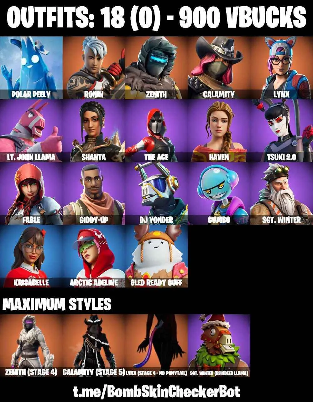 ❤️18 SKINS❤️ORANGE JUSTICE❤️TSUKI 2.0❤️CALAMITY(STAGE 5)❤️LYNX(STAGE 4)❤️ZENITH(STAGE 4)❤️POLAR PEELY❤️SNOWFLAKE❤️TAKE THE ELF❤️CAN PLAY ON PSN❤️XBOX❤️PC❤️NINTENDO❤️MOBILE❤️900 VBUCKS❤️FULL EMAIL ACCESS❤️