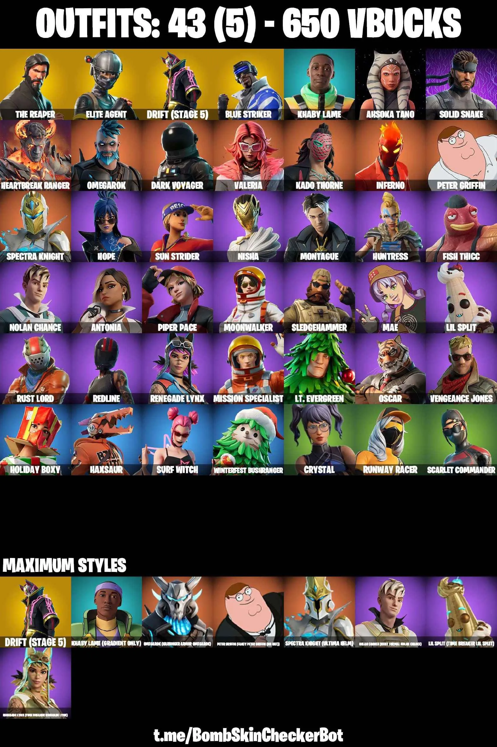 ❤️43 SKINS❤️TAKE THE L❤️MAKO❤️THE REAPER❤️ELITE AGENT❤️ORANGE JUSTICE❤️AHSOKA TANO❤️HOPE❤️DRIFT(STAGE 5)❤️SCARLET COMMANDER❤️CRYSTAL❤️RUNWAY RACER❤️SNOWFLAKE❤️ASTROWORLD CYCLONE❤️RUST BUCEKT❤️ICE BREAKER❤️SKULLY SCPETRE❤️CAN PLAY ON PSN❤️XBOX❤️PC❤️NINTENDO❤️