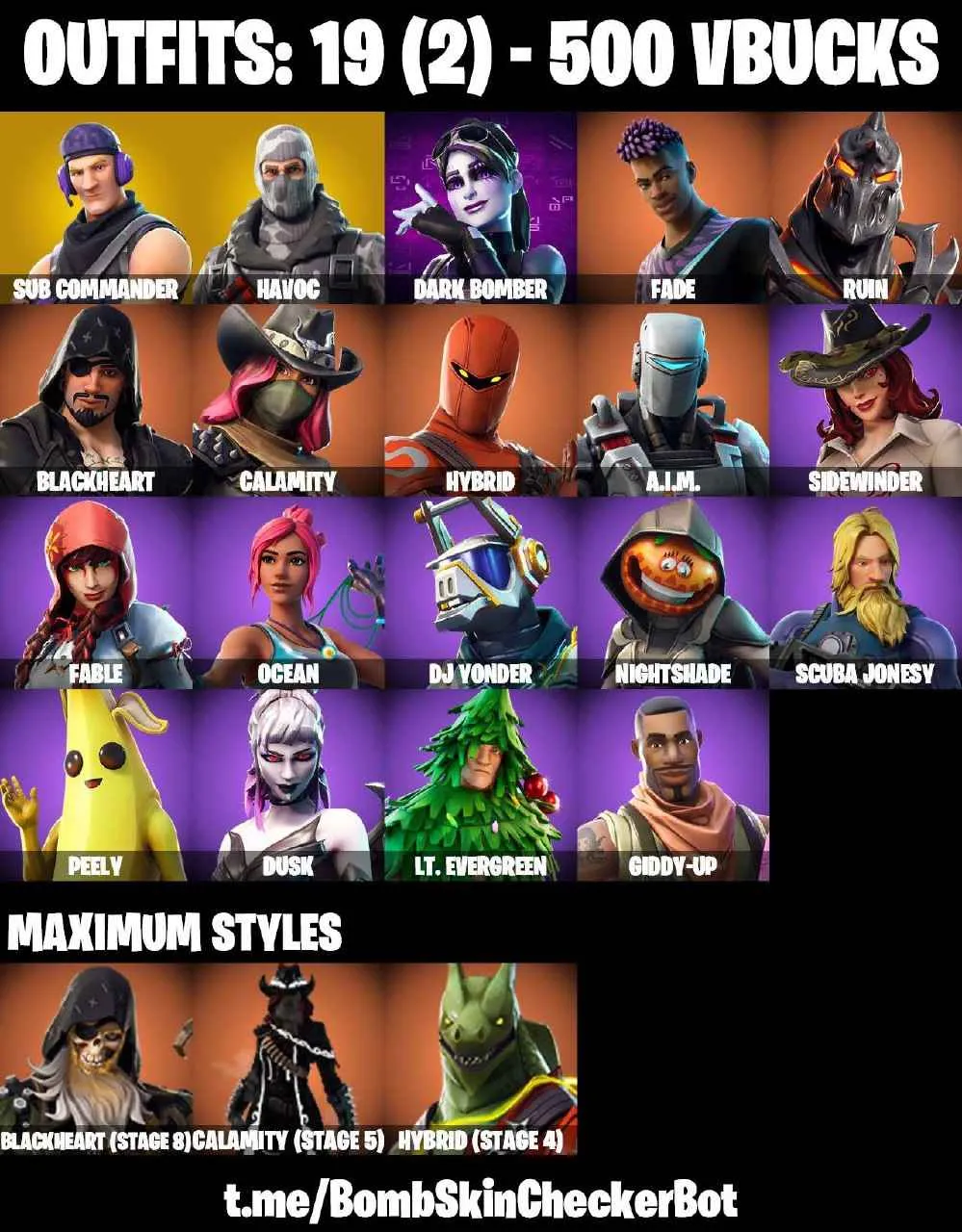 ❤️19 SKINS❤️HAVOC❤️SUB COMMANDER❤️PEELY❤️HYBRID(STAGE 4)❤️CALAMITY(STAGE 5)❤️BLACKHEART(STAGE 8)❤️RUST BUCKET❤️PEPPERMINT PICK❤️CAN PLAY ON PSN❤️XBOX❤️PC❤️NINTENDO❤️MOBILE❤️500 VBUCKS❤️FULL EMAIL ACCESS❤️