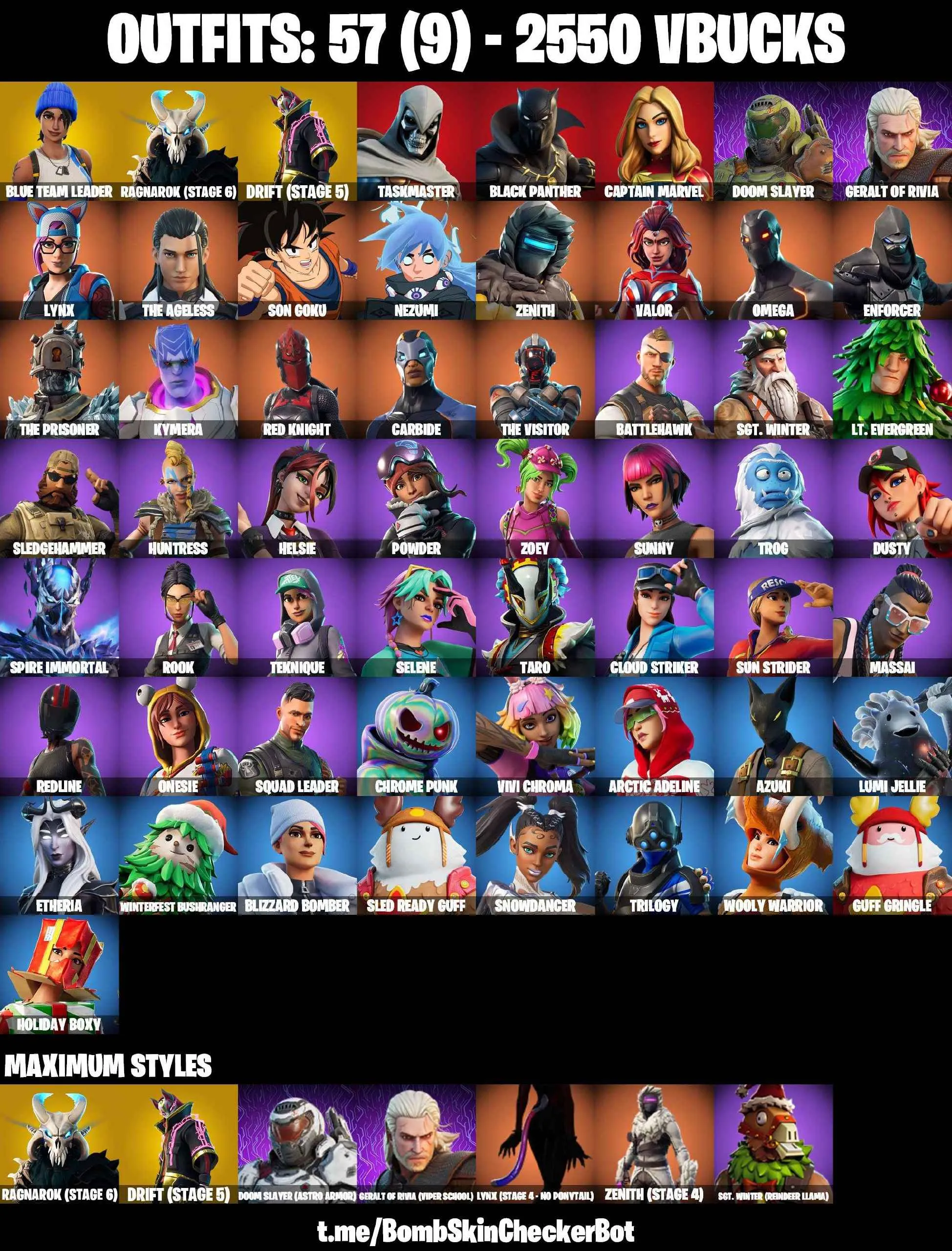 ❤️57 SKINS❤️OMEGA❤️ORANGE JUSTICE❤️SON GOKU❤️ZOEY❤️ROOK❤️HELSIE❤️ONESIE❤️DRIFT(STAGE 5)❤️RAGNAROK(STAGE 6)❤️LYNX(STAGE 4)❤️SPIRE IMMORTAL❤️CLOUD STRIKER❤️BLUE TEAM LEADER❤️RUST BUCKET❤️PEPPERMINT PICK❤️TAKE THE ELF❤️CAN PLAY ON PSN❤️XBOX❤️PC❤️NINTENDO❤️