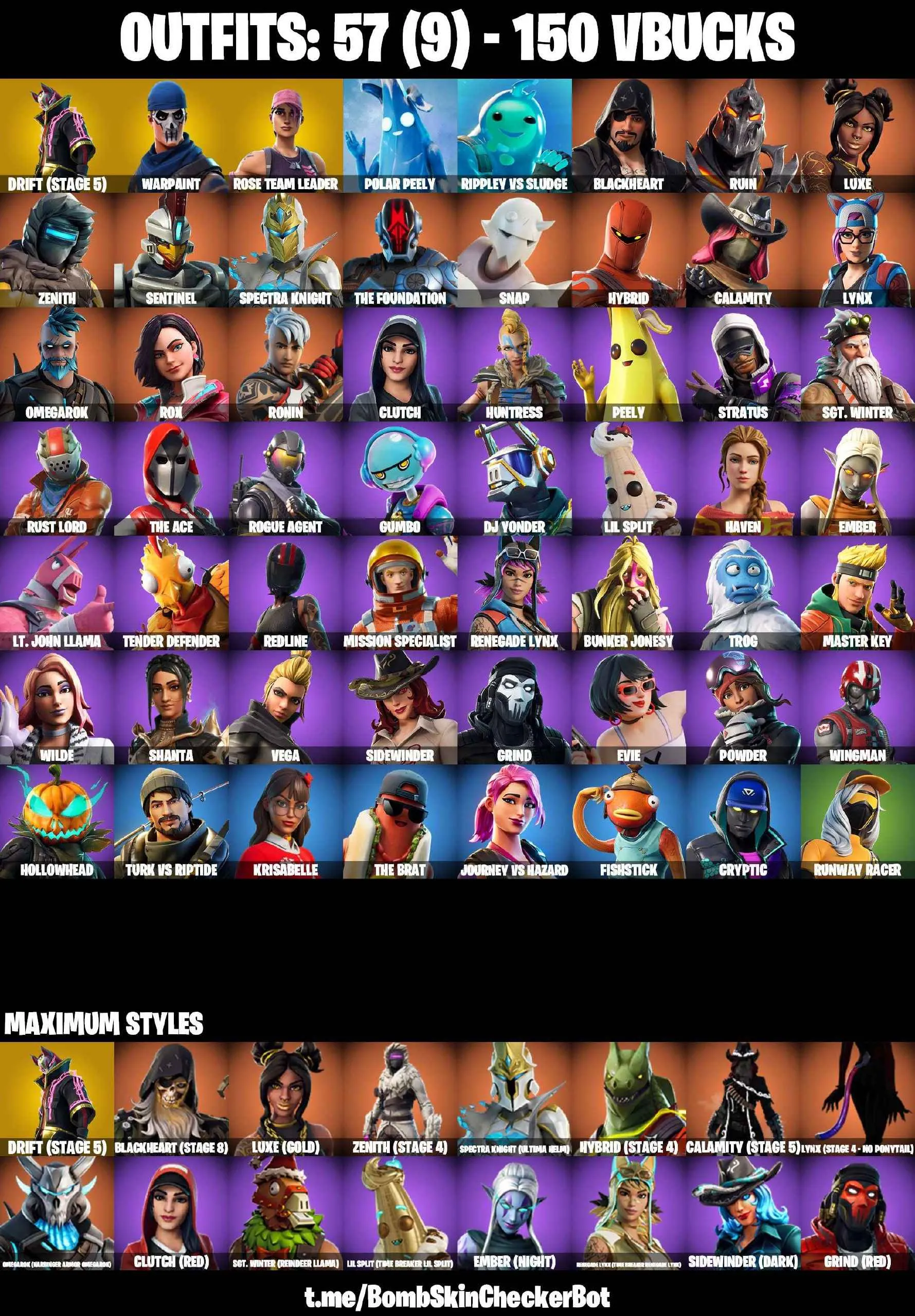 ❤️57 SKINS❤️TAKE THE L❤️RUSHIN AROUND❤️OG STW❤️EVIE❤️DRIFT(STAGE 5)❤️LYNX(STAGE 4)❤️CALAMITY(STAGE 5)❤️HYBRID(STAGE 4)❤️ZENITH(STAGE 4)❤️BLACKHEART(STAGE 8)❤️PEELY❤️CAN PLAY ON PSN❤️XBOX❤️PC❤️NINTENDO❤️MOBILE❤️150 VBUCKS❤️FULL EMAIL ACCESS❤️