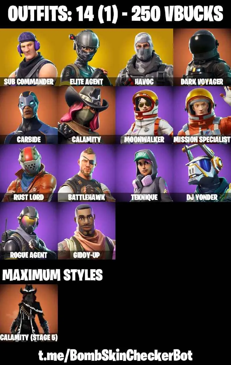❤️14 SKINS❤️TAKE THE L❤️ELITE AGENT❤️HAVOC❤️SUB COMMANDER❤️ORANGE JUSTICE❤️CALAMITY(STAGE 5)❤️TEKNIQUE❤️DARK VOYAGER❤️ROGUE AGENT❤️ASTROWORLD CYCLONE❤️SNOWFLAKE❤️RUST BUCKET❤️CAN PLAY ON PSN❤️XBOX❤️PC❤️NINTENDO❤️MOBILE❤️250 VBUCKS❤️FULL EMAIL ACCESS❤️