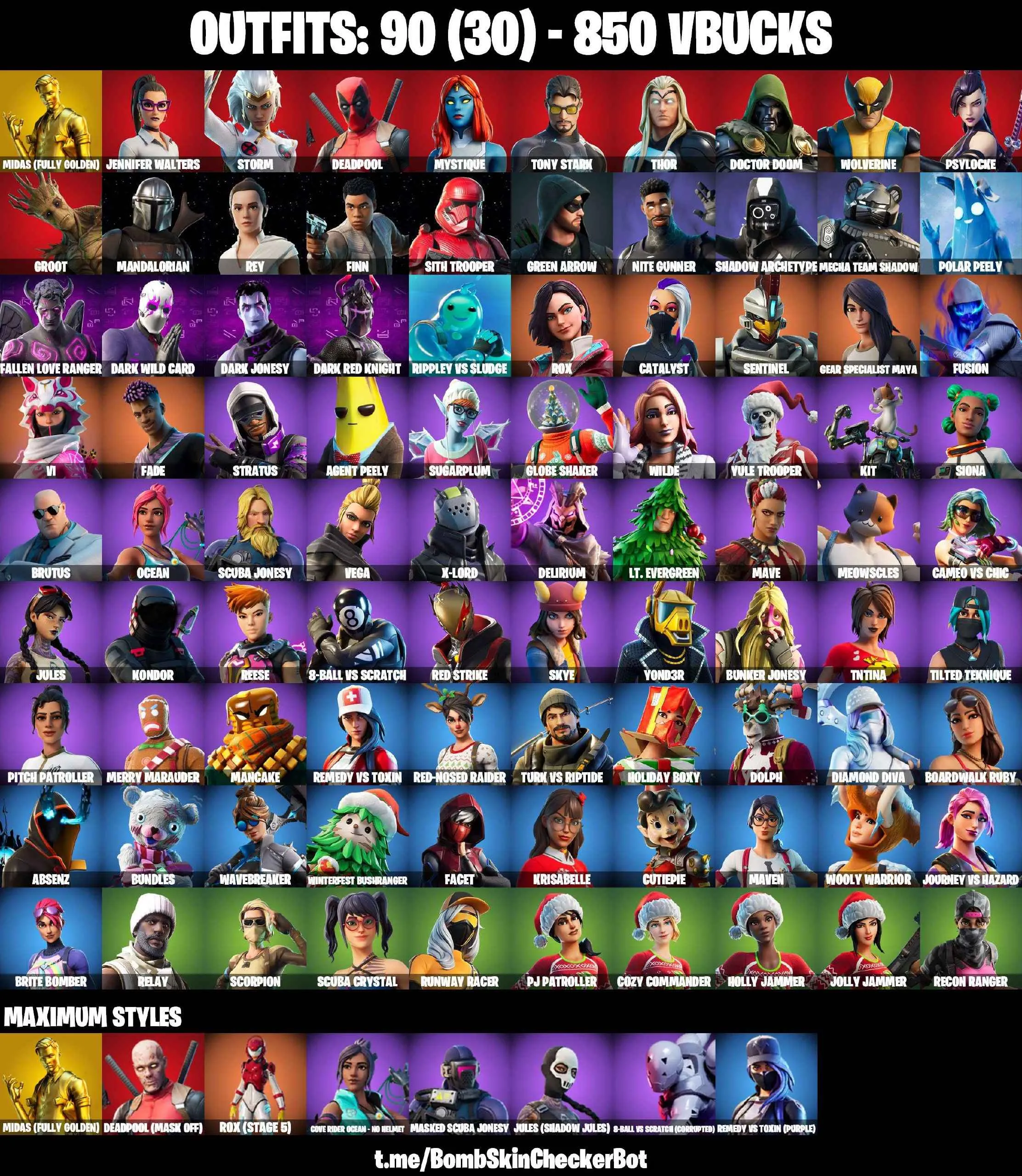 ❤️90 SKINS❤️MANDALORIAN❤️REY❤️FINN❤️SITH TROOPER❤️STAR WAND❤️GOLDEN MIDAS❤️MAYA❤️VI❤️JULES(MAX)❤️MERRY MARAUDER❤️PJ PATROLLER❤️COZY COMMANDER❤️HOLLY JAMMER❤️JOLLY JAMMER❤️RECON RANGER❤️RELAY❤️SCORPION❤️ASTROWORLD CYCLONE❤️PEPPERMINT PICK❤️CAN PLAY ON PSN❤️