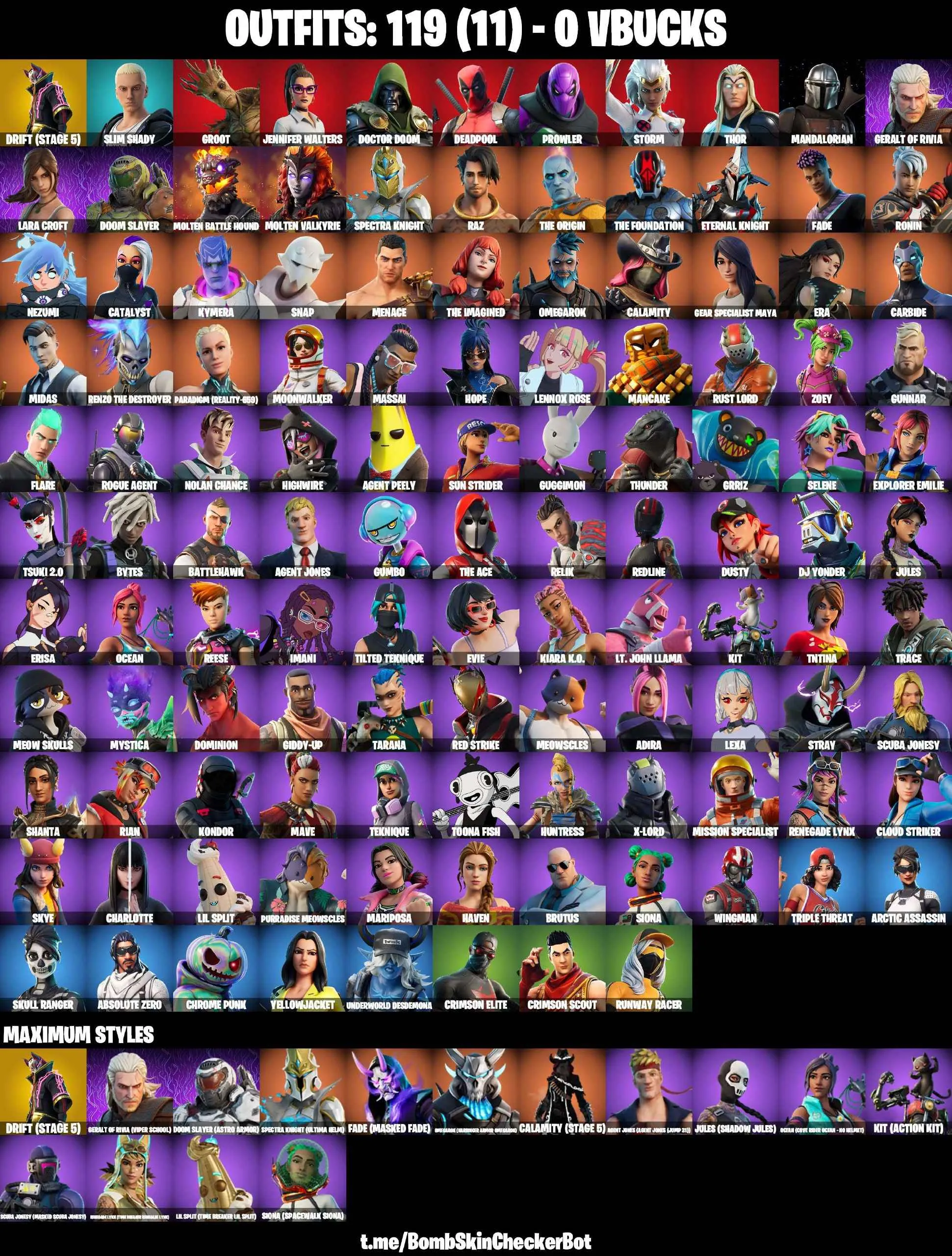 ❤️119 SKINS❤️TAKE THE L❤️LARA CROFT❤️MANDALORIAN❤️ORANGE JUSTICE❤️SKULL RANGER❤️STAR WAND❤️MAYA❤️JULES(MAX)❤️ZOEY❤️TSUKI 2.0❤️EVIE❤️CHARLOTTE❤️MARIPOSA❤️MEOW SKULLS❤️TOONA FISH❤️DRIFT(STAGE 5)❤️ASTROWORLD CYCLONE❤️SNOWFLAKE❤️SKULLY SCEPTRE❤️CAN PLAY ON PSN❤️