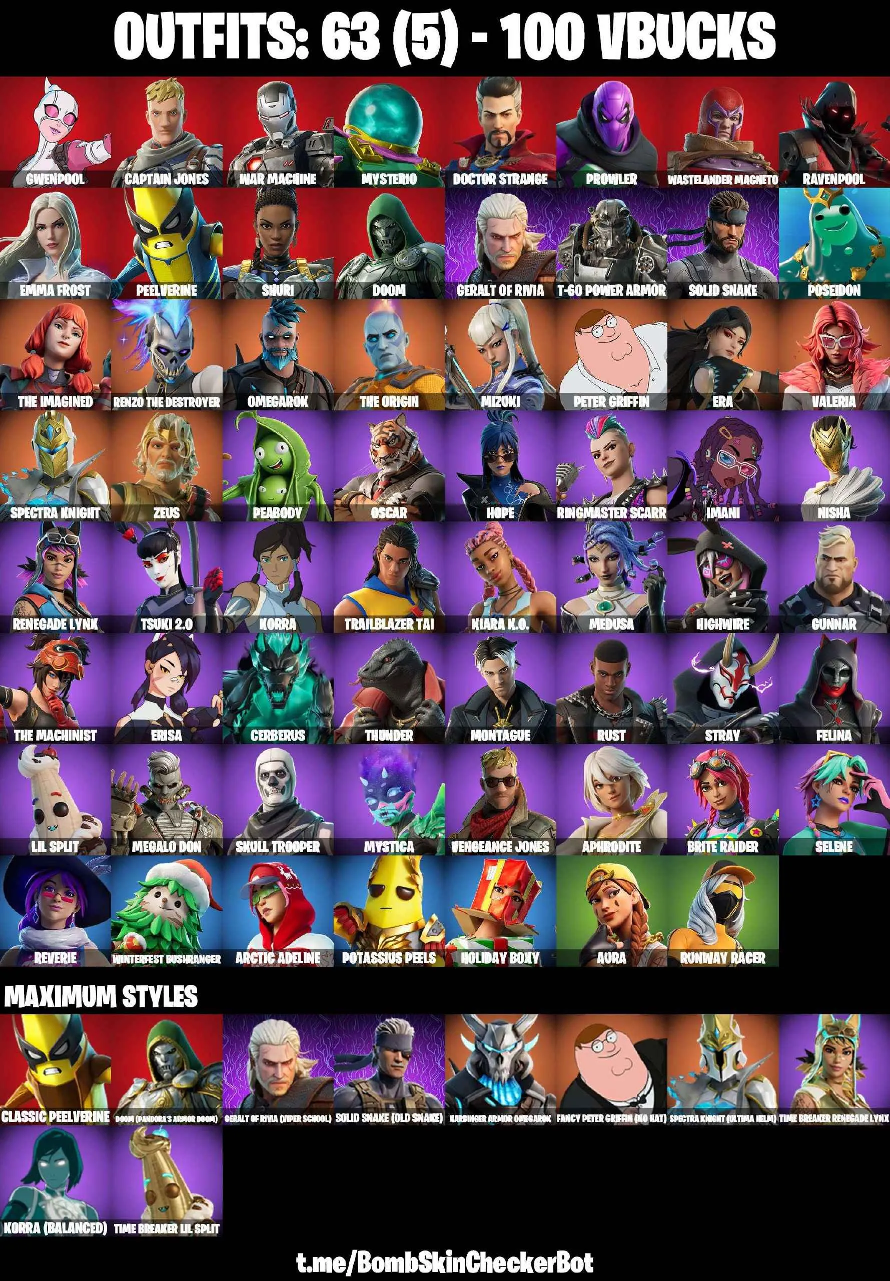❤️63 SKINS❤️SKULL TROOPER❤️RAVENPOOL❤️TSUKI 2.0❤️REVERIE❤️AURA❤️POTASSIUS PEELS❤️HOPE❤️MEDUSA❤️APHRODITE❤️RUNWAY RACER❤️PEELVERINE(MAX)❤️EVIL PLAN❤️CAN PLAY ON PSN❤️XBOX❤️PC❤️NINTENDO❤️MOBILE❤️100 VBUCKS❤️FULL EMAIL ACCESS❤️