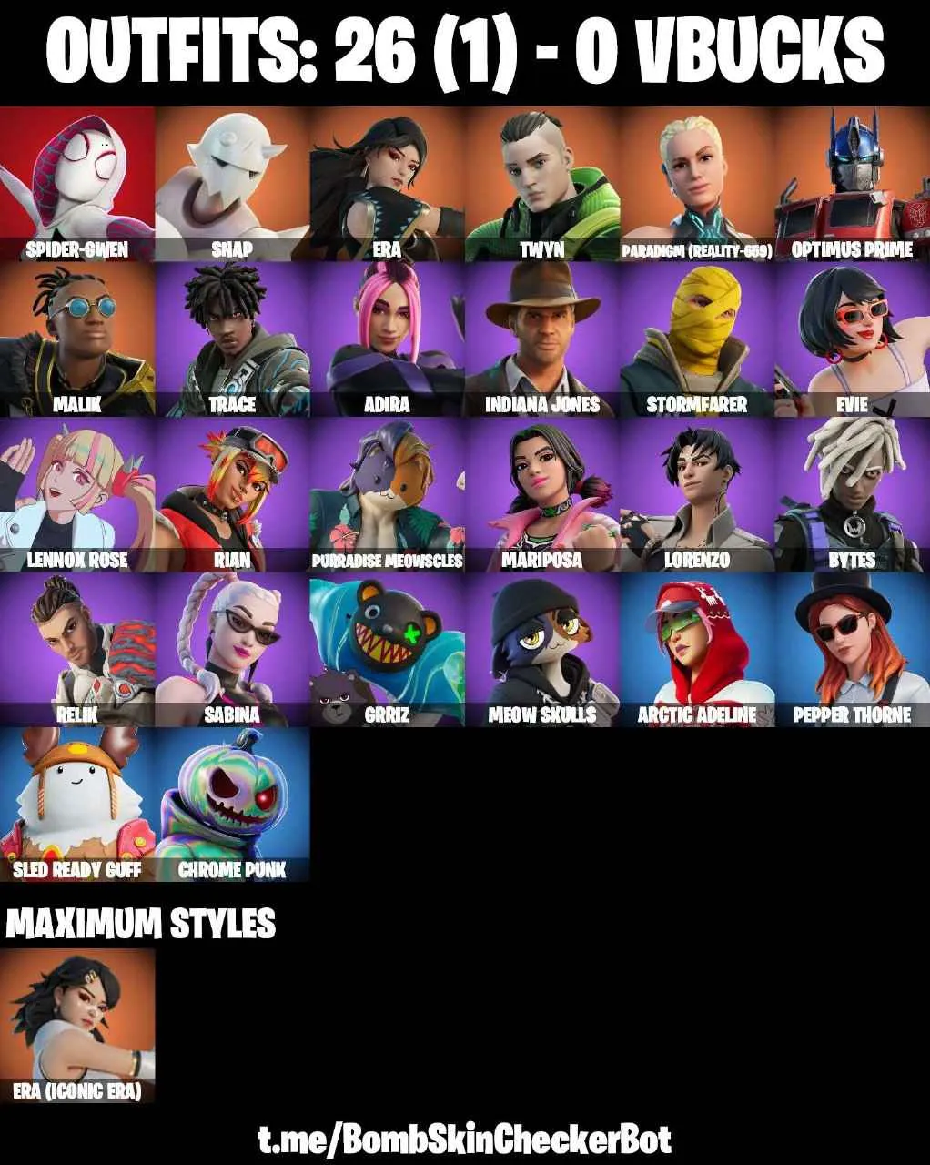 ❤️26 SKINS❤️SPIDER-GWEN❤️ERA(MAX)❤️EVIE❤️MARIPOSA❤️MEOW SKULLS❤️SNAP❤️MALIK❤️FISHSTICK JANKY❤️PEELY WHIP❤️CAN PLAY ON PSN❤️PC❤️NINTENDO❤️MOBILE❤️0 VBUCKS❤️FULL EMAIL ACCESS❤️
