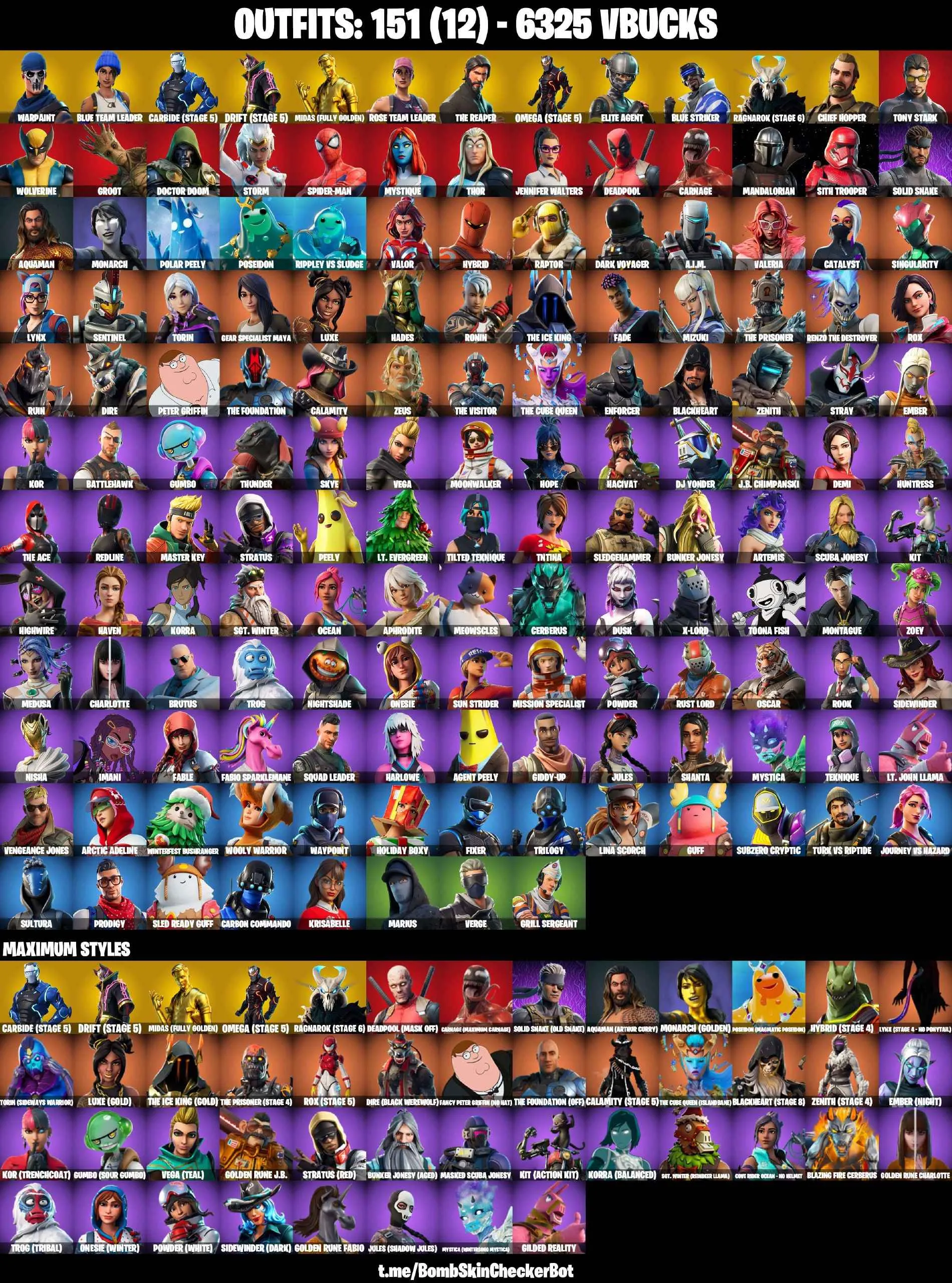 ❤️151 SKINS❤️TAKE THE L❤️THE REAPER❤️OMEGA(STAGE 5)❤️ELITE AGENT❤️CHIEF HOPPER❤️OG STW❤️SPIDER-MAN❤️MANDALORIAN❤️SITH TROOPER❤️ORANGE JUSTICE❤️GOLDEN MIDAS❤️MYSTICA(MAX)❤️CHARLOTTE(MAX)❤️KOR(MAX)❤️ONESIE(MAX)❤️MAYA❤️ARTEMIS❤️ZOEY❤️ROOK❤️JULES❤️AGENT PEELY❤️