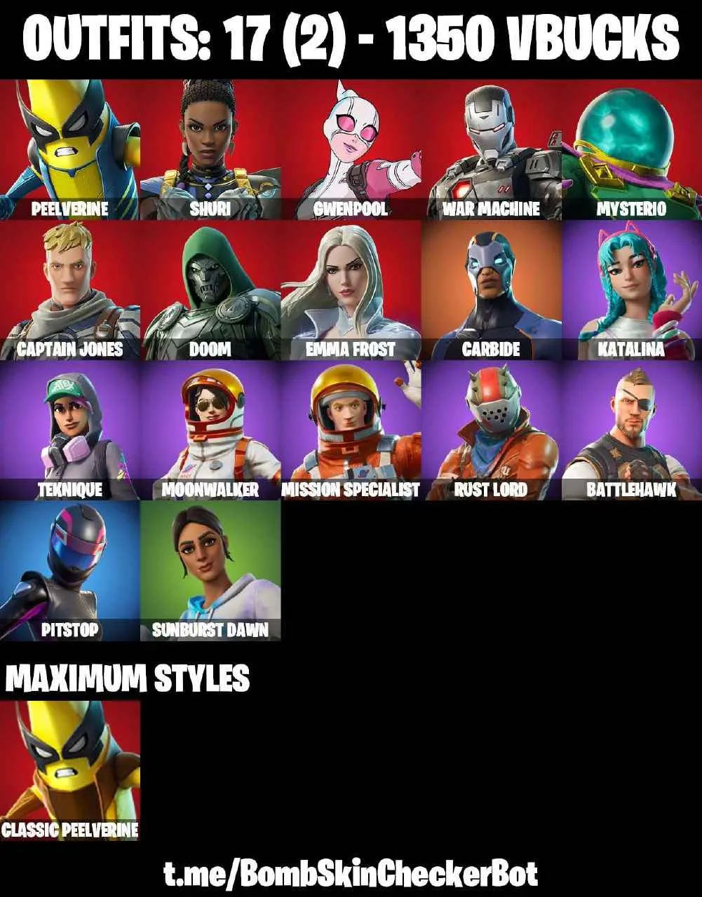 ❤️17 SKINS❤️TAKE THE L❤️ORANGE JUSTICE❤️TIDY❤️SUNBURST DAWN❤️TEKNIQUE❤️KATALINA❤️PEELVERINE(MAX)❤️PITSTOP❤️EMMA FROST❤️SHURI❤️RUST BUCEKT❤️CAN PLAY ON PSN❤️XBOX❤️PC❤️NINTENDO❤️MOBILE❤️1350 VBUCKS❤️FULL EMAIL ACCESS❤️
