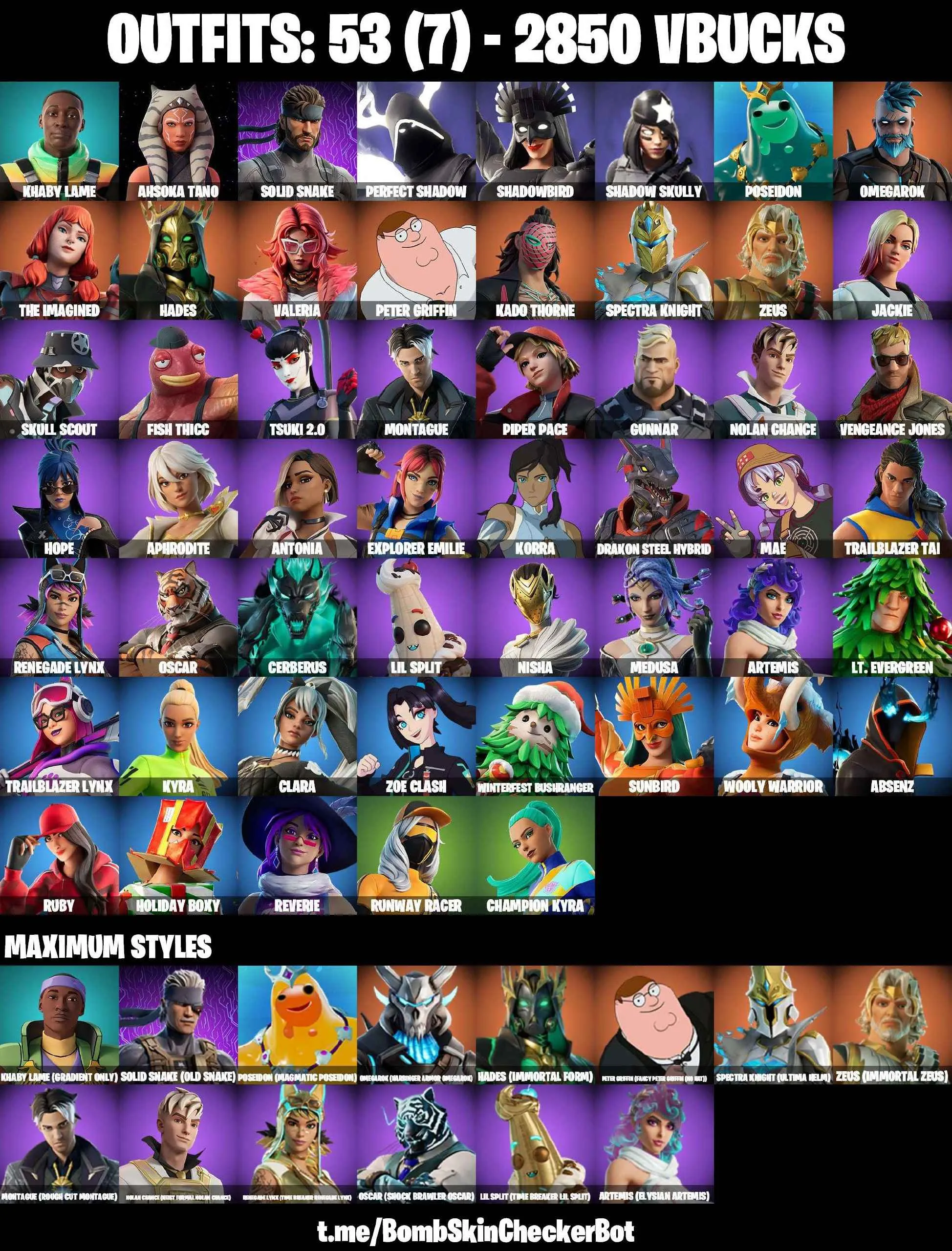 ❤️53 SKINS❤️AHSOKA TANO❤️REVERIE❤️ARTEMIS(MAX)❤️TSUKI 2.0❤️SKULL SCOUT❤️HOPE❤️DRAKON STEEL HYBRID❤️MEDUSA❤️APHRODITE❤️ASTROWORLD CYCLONE❤️RUST BUCKET❤️PEPPERMINT PICK❤️CAN PLAY ON PSN❤️XBOX❤️PC❤️NINTENDO❤️MOBILE❤️2850 VBUCKS❤️FULL EMAIL ACCESS❤️