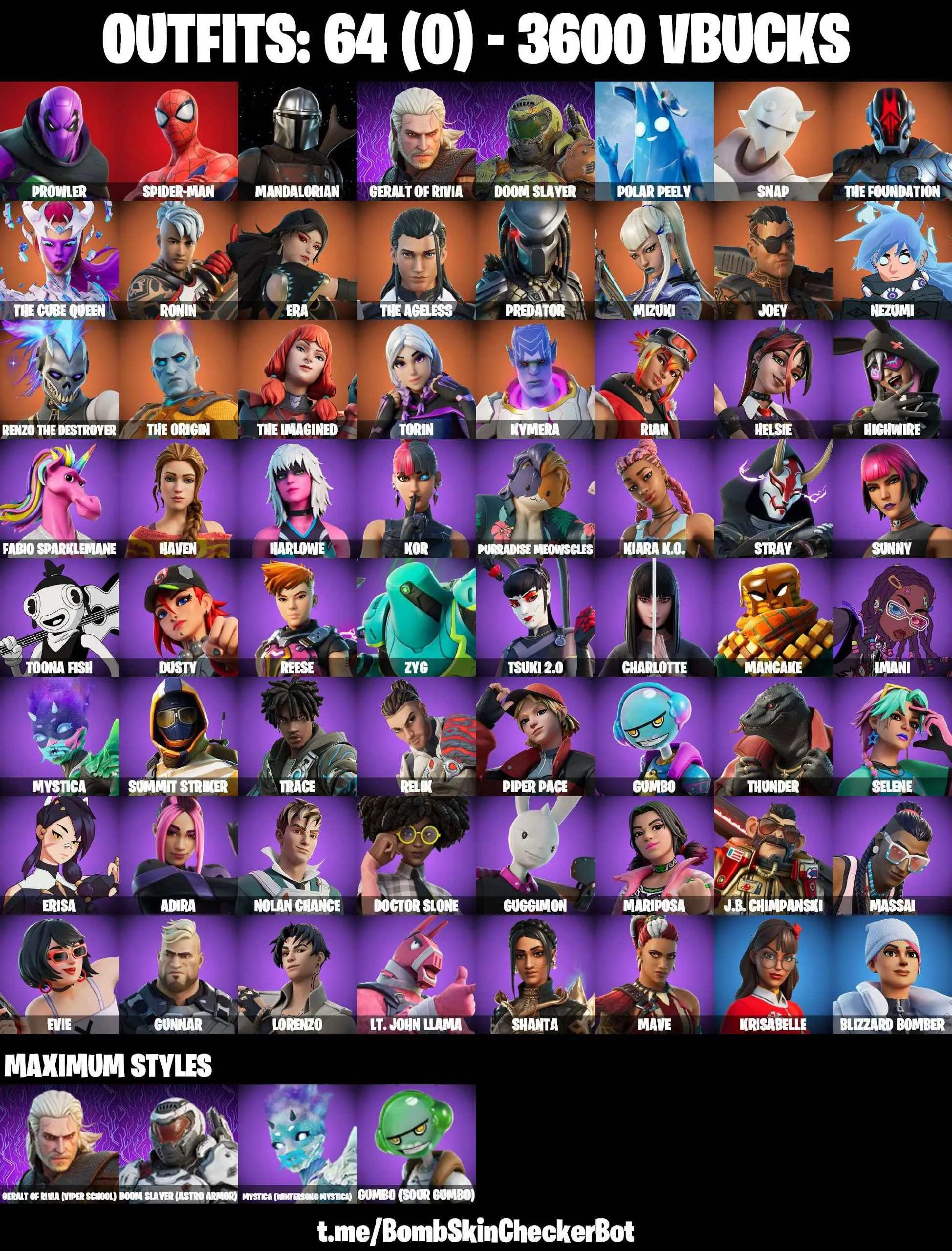 ❤️64 SKINS❤️MANDALORIAN❤️SPDIER-MAN❤️PREDATOR❤️MYSTICA(MAX)❤️HELSIE❤️CAHRLOTTE❤️KOR❤️TSUKI 2.0❤️EVIE❤️MARIPOSA❤️TOONA FISH❤️POLAR PEELY❤️SNOWFLAKE❤️CAN PLAY ON PSN❤️XBOX❤️PC❤️NINTENDO❤️MOBILE❤️3600 VBUCKS❤️FULL EMAIL ACCESS❤️