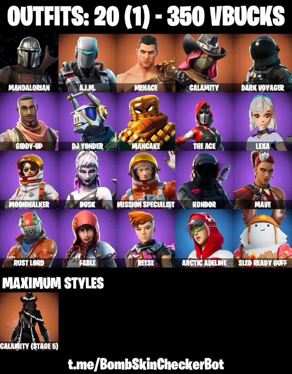 ❤️20 SKINS❤️TAKE THE L❤️MAKO❤️MANDALORIAN❤️CALAMITY(STAGE 5)❤️DARK VOYAGER❤️AIM❤️MISSION SPECIALIST❤️FABLE❤️MOONWALKER❤️SNOWFLAKE❤️CAN PLAY ON PSN❤️XBOX❤️PC❤️NINTENDO❤️MOBILE❤️350 VBUCKS❤️FULL EMAIL ACCESS❤️