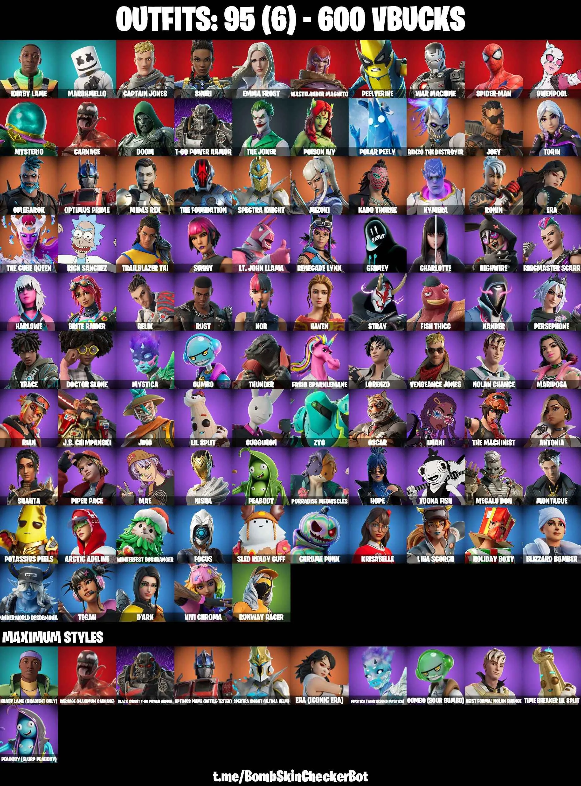 ❤️95 SKINS❤️POISON IVY❤️SPIDER-MAN❤️ERA(MAX)❤️MYSTICA(MAX)❤️CHARLOTTE❤️KOR❤️MARIPOSA❤️HOPE❤️TOONA FISH❤️POTASSIUS PEELS❤️RENZO THE DESTROYER❤️MIZUKI❤️RUNWAY RACER❤️CAN PLAY ON PSN❤️XBOX❤️PC❤️NINTENDO❤️MOBILE❤️600 VBUCKS❤️FULL EMAIL ACCESS❤️