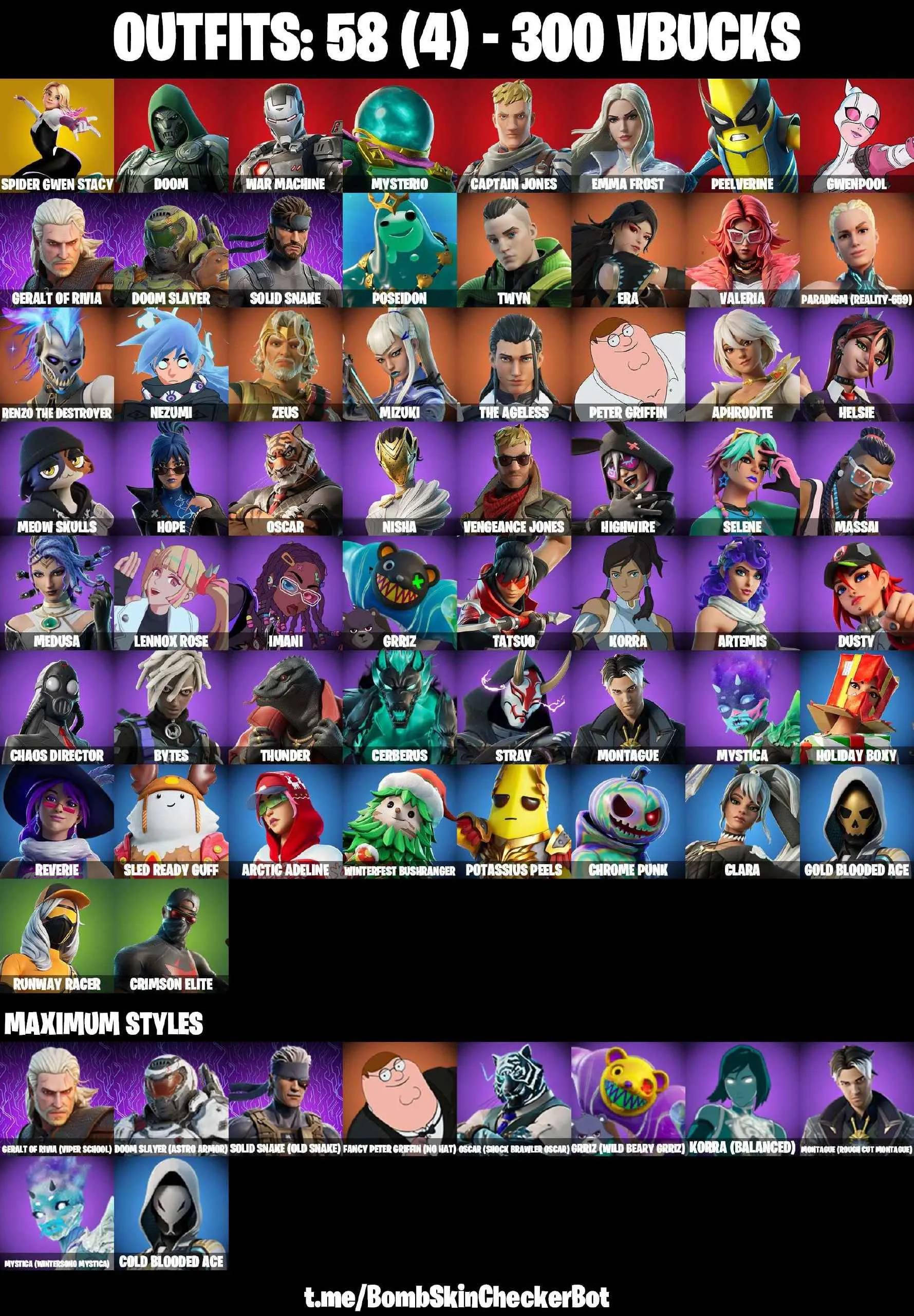 ❤️58 SKINS❤️GET GRIDDY❤️SPIDER-GWEN STACY❤️MYSTICA(MAX)❤️HELSIE❤️ARTEMIS❤️REVERIE❤️HOPE❤️POTASSIUS PEELS❤️BYTES❤️NISHA❤️OSCAR❤️SELENE❤️DUSTY❤️CAN PLAY ON PSN❤️XBOX❤️PC❤️NINTENDO❤️MOBILE❤️300 VBUCKS❤️FULL EMAIL ACCESS❤️