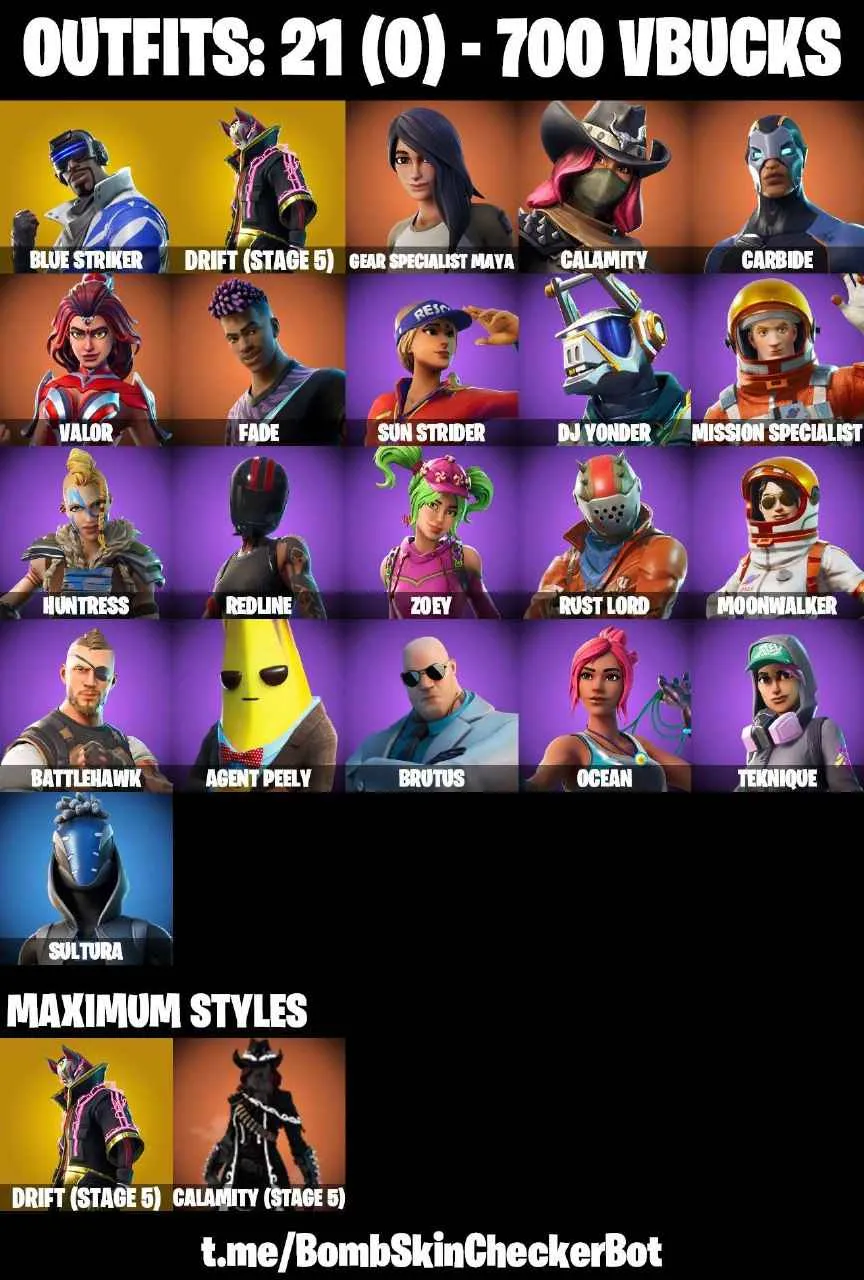 ❤️21 SKINS❤️TAKE THE L❤️ORANGE JUSTICE❤️ZOEY❤️MAYA❤️DRIFT(STAGE 5)❤️AGENT PEELY❤️BLUE STRIKER❤️REDLINE❤️TEKNIQUE❤️RUST BUCKET❤️CAN PLAY ON PSN❤️XBOX❤️PC❤️NINTENDO❤️MOBILE❤️700 VBUCKS❤️FULL EMAIL ACCESS❤️