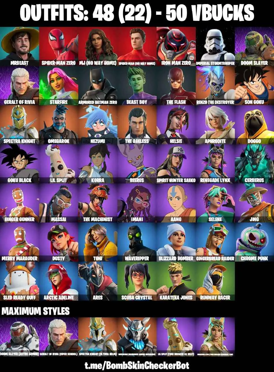 ❤️48 SKINS❤️SPIDER-MAN ZERO❤️SPIDER-MAN(NO WAY HOME)❤️MJ❤️STARFIRE❤️THE FLASH❤️SON GOKU❤️BEERUS❤️GOKU BLACK❤️STAR WAND❤️HELSIE❤️MERRY MARAUDER❤️GINGER GUNNER❤️CAN PLAY ON PSN❤️XBOX❤️PC❤️NINTENDO❤️MOBILE❤️50 VBUCKS❤️FULL EMAIL ACCESS❤️