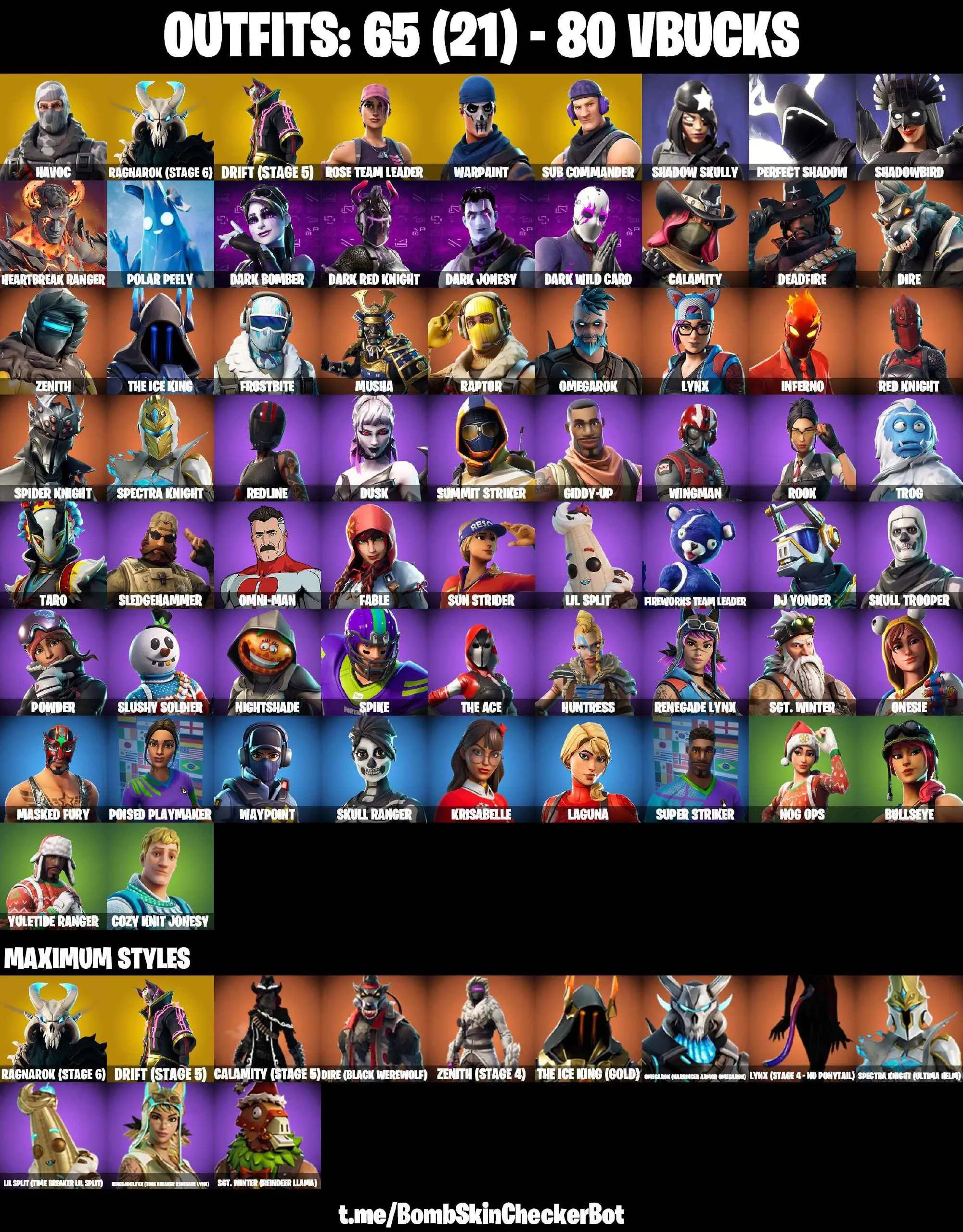 ❤️65 SKINS❤️OG STW❤️HAVOC❤️SUB COMMANDER❤️SKULL TROOPER❤️SKULL RANGER❤️ROOK❤️ONESIE❤️BULLSEYE❤️DRIFT(STAGE 5)❤️RAGNAROK(STAGE 6)❤️CALAMITY(STAGE 5)❤️LYNX(STAGE 4)❤️NOG OPS❤️YULETIDE RANGER❤️REAPER❤️RUST BUCKET❤️TAKE THE ELF❤️CAN PLAY ON PSN❤️XBOX❤️PC❤️