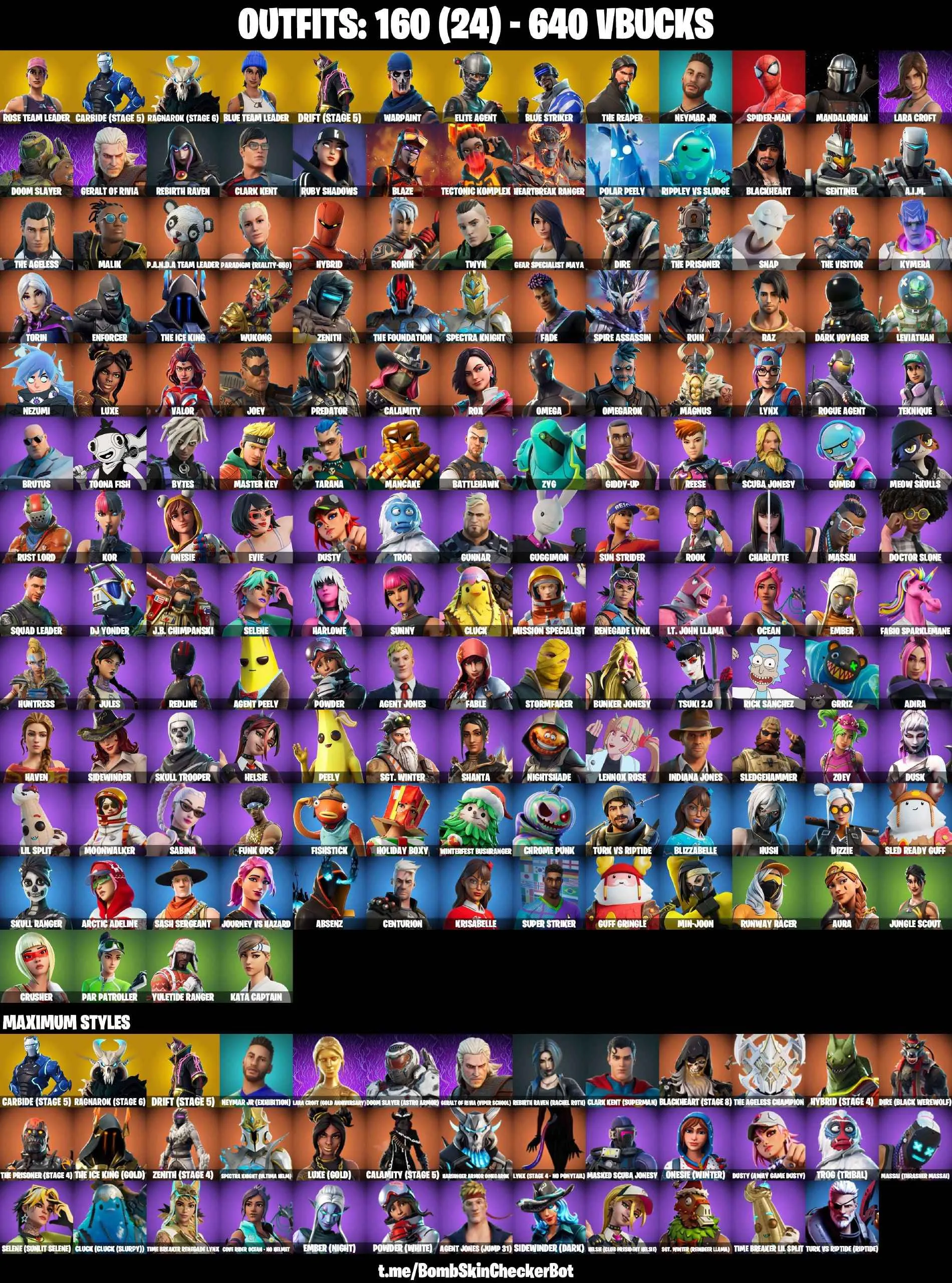 ❤️160 SKINS❤️TAKE THE L❤️MAKO❤️THE REAPER❤️ELITE AGENT❤️GET GRIDDY❤️OG STW❤️GOLDEN LARA CROFT❤️RACHEL ROTH❤️OMEGA❤️SKULL TROOPER❤️MANDALORIAN❤️SPIDER-MAN❤️ORANGE JUSTICE❤️SKULL RANGER❤️HELSIE(MAX)❤️ONESIE(MAX)❤️CHARLOTTE❤️KOR❤️EVIE❤️ROOK❤️TSUKI 2.0❤️JULES❤️