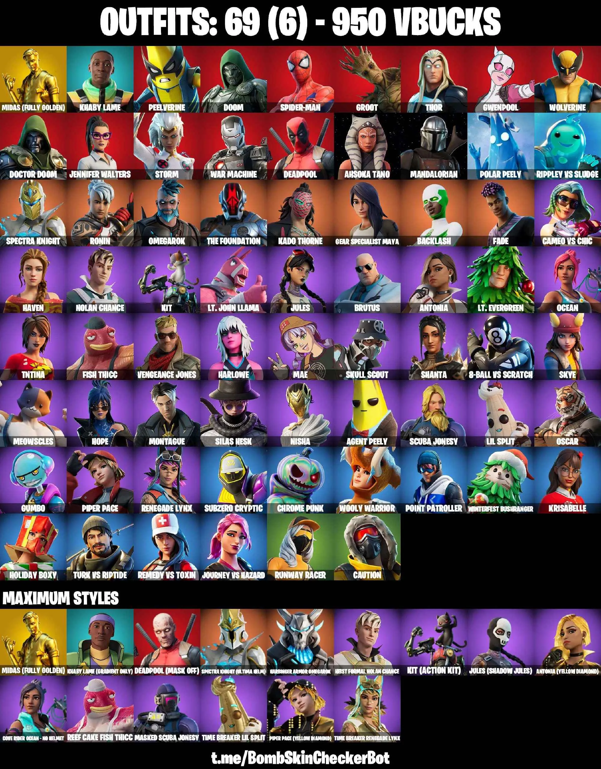 ❤️69 SKINS❤️GET GRIDDY❤️BACKLASH❤️MANDALORIAN❤️SPIDER-MAN❤️AHSOKA TANO❤️GOLDEN MIDAS❤️STAR WAND❤️INTRODUCING❤️MAYA❤️JULES(MAX)❤️HOPE❤️AGENT PEELY❤️SKULL SCOUT❤️SKYE❤️CAUTION❤️ASTROWORLD CYCLONE❤️PEPPERMINT PICK❤️CAN PLAY ON PSN❤️XBOX❤️PC❤️NINTENDO❤️MOBILE❤️