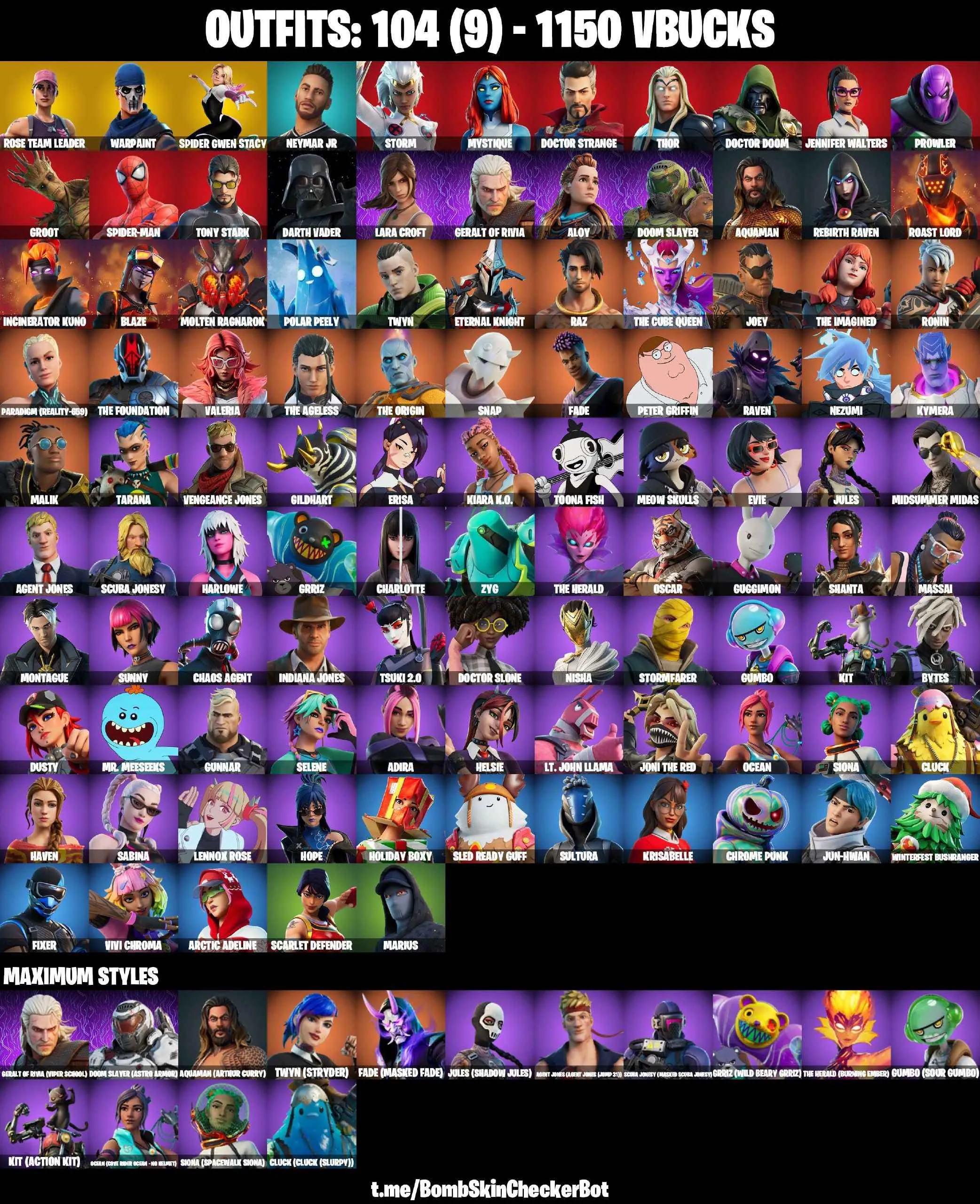 ❤️104 SKINS❤️OG STW❤️LARA CROFT❤️SPIDER-GWEN STACY❤️DARTH VADER❤️JULES(MAX)❤️EVIE❤️CHARLOTTE❤️TSUKI 2.0❤️HELSIE❤️HOPE❤️MEOW SKULLS❤️TOONA FISH❤️POLAR PEELY❤️RUST BUCKET❤️CAN PLAY ON PSN❤️XBOX❤️PC❤️NINTENDO❤️MOBILE❤️1150 VBUCKS❤️FULL EMAIL ACCESS❤️