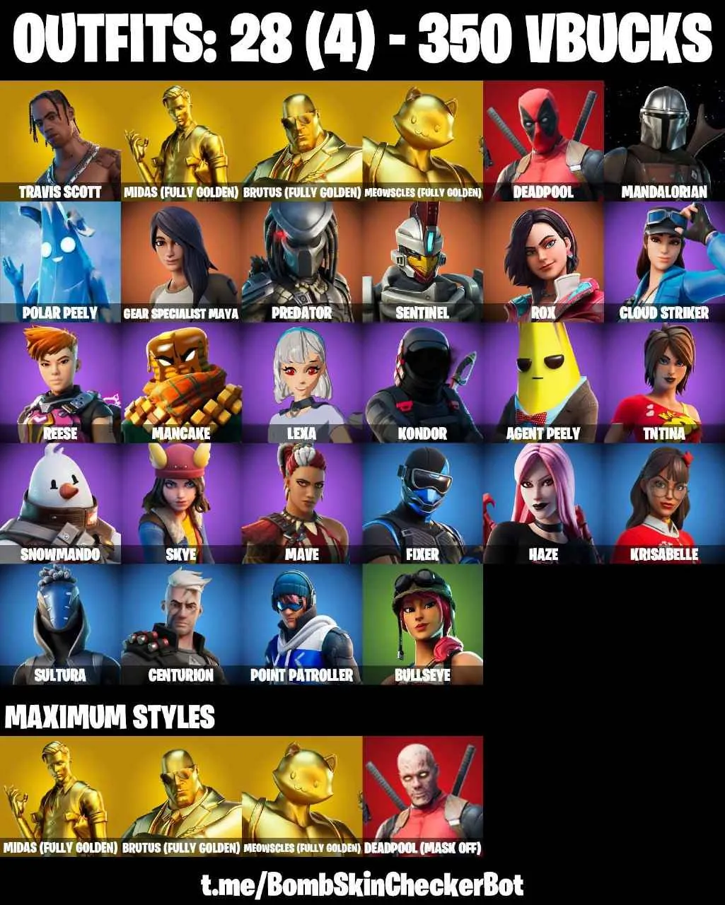 ❤️28 SKINS❤️TRAVIS SCOTT❤️MANDALORIAN❤️GOLDEN MIDAS❤️PREDATOR❤️MAYA❤️BULLSEYE❤️AGENT PEELY❤️SKYE❤️CAN PLAY ON PSN❤️XBOX❤️PC❤️NINTENDO❤️MOBILE❤️350 VBUCKS❤️FULL EMAIL ACCESS❤️