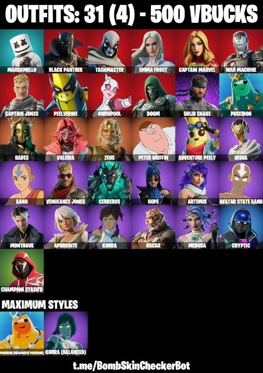 ❤️31 SKINS❤️ARTEMIS❤️MEDUSA❤️APHRODITE❤️ADVENTURE PEELY❤️HOPE❤️CHAMPION STASHD❤️PEELVERINE❤️CAN PLAY ON PSN❤️XBOX❤️PC❤️NINTENDO❤️MOBILE❤️500 VBUCKS❤️FULL EMAIL ACCESS❤️
